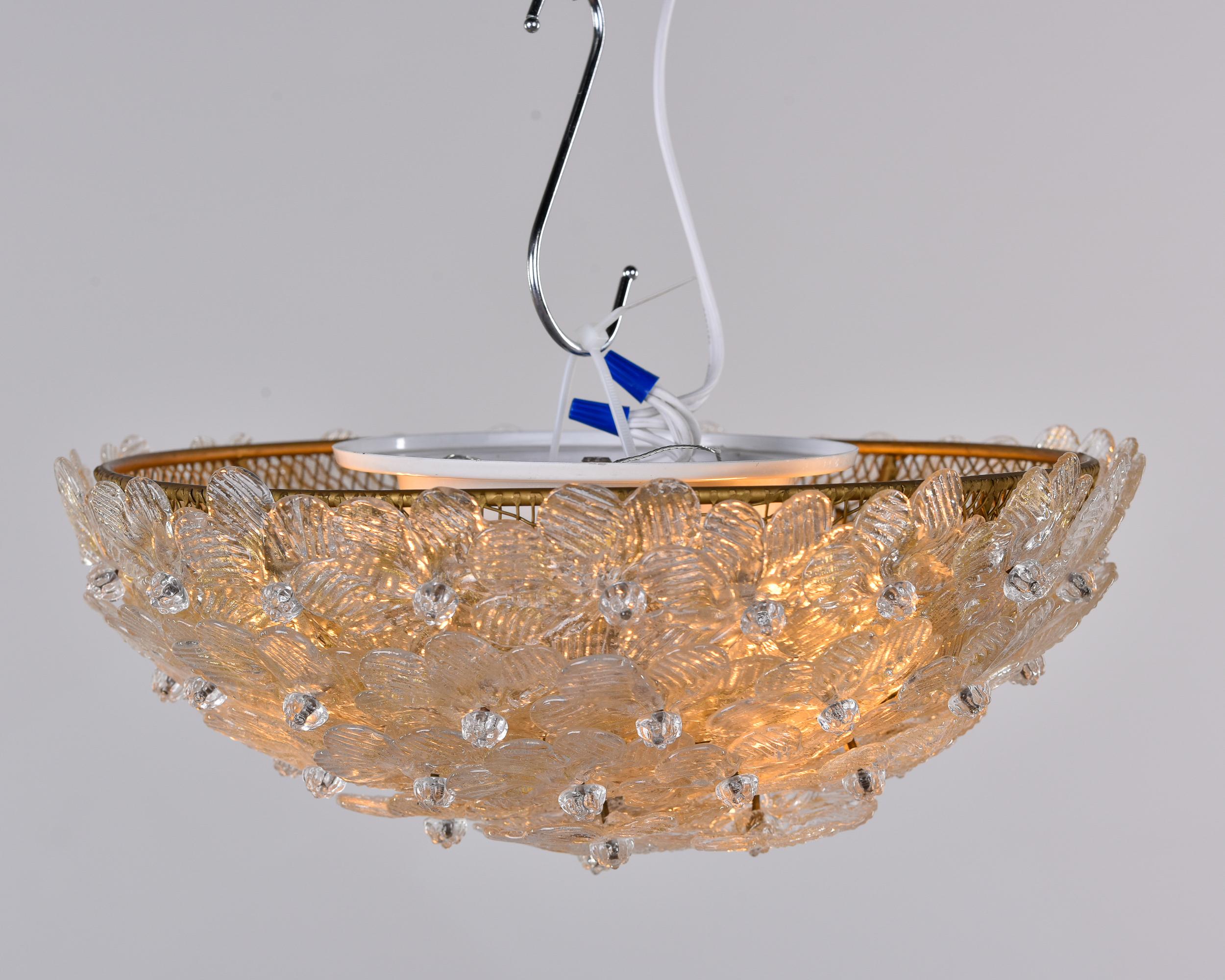 Barovier - Petit luminaire à montage encastré avec fleurs en verre transparent et doré en vente 1