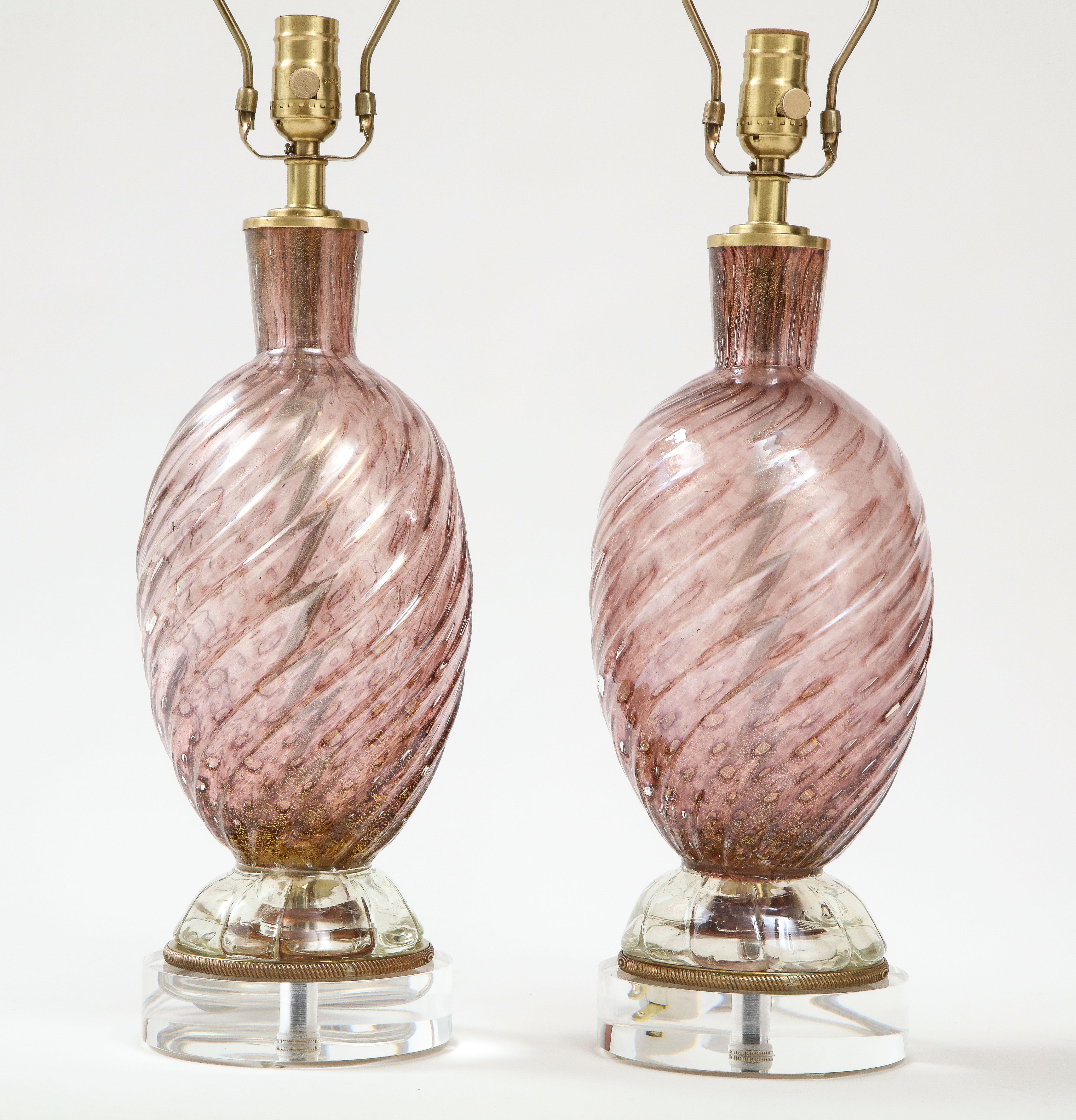 Barovier Smoked Amethyst Murano Lamps In Excellent Condition For Sale In New York, NY