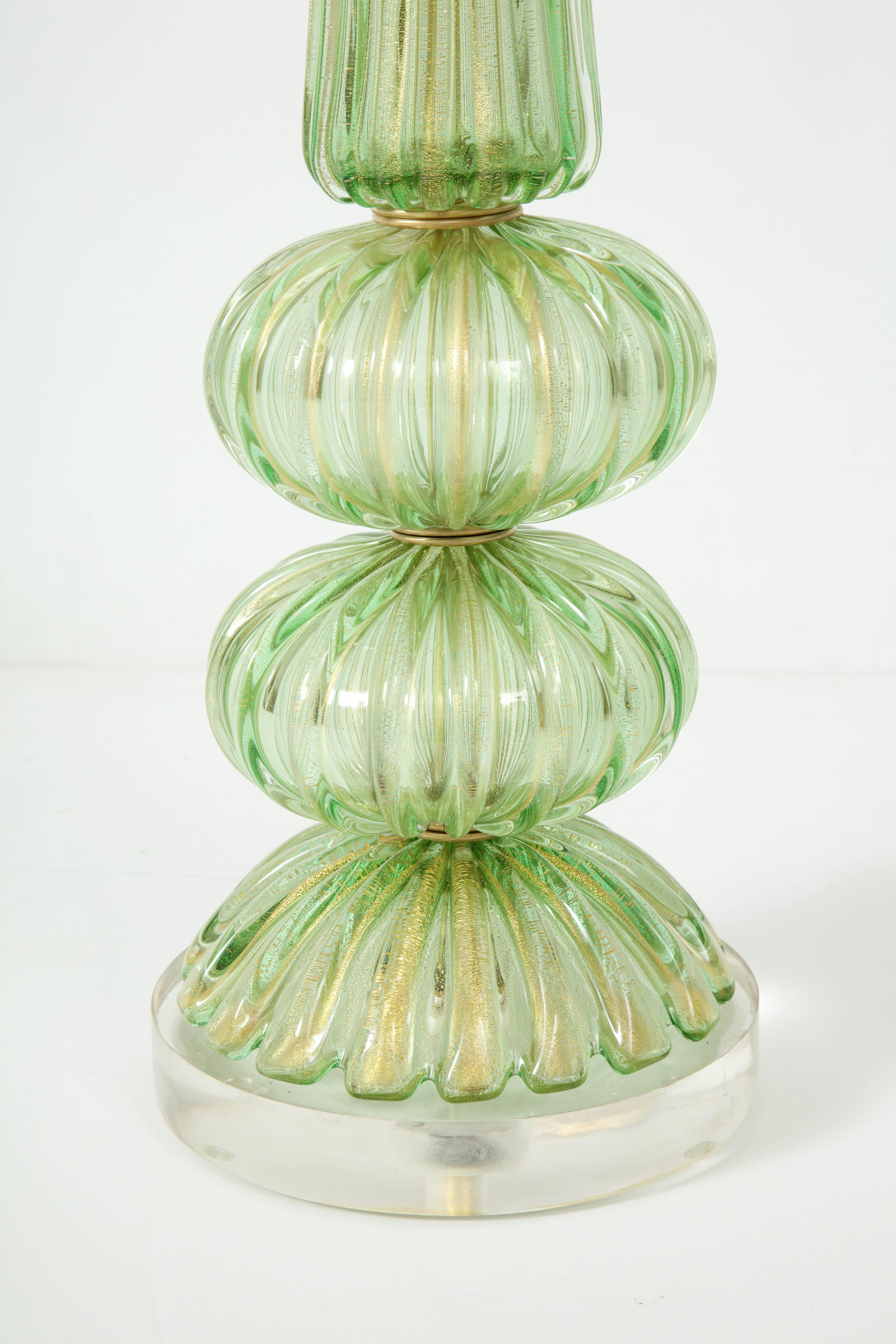 Mid-Century Modern Barovier Spring Green Murano Lamps