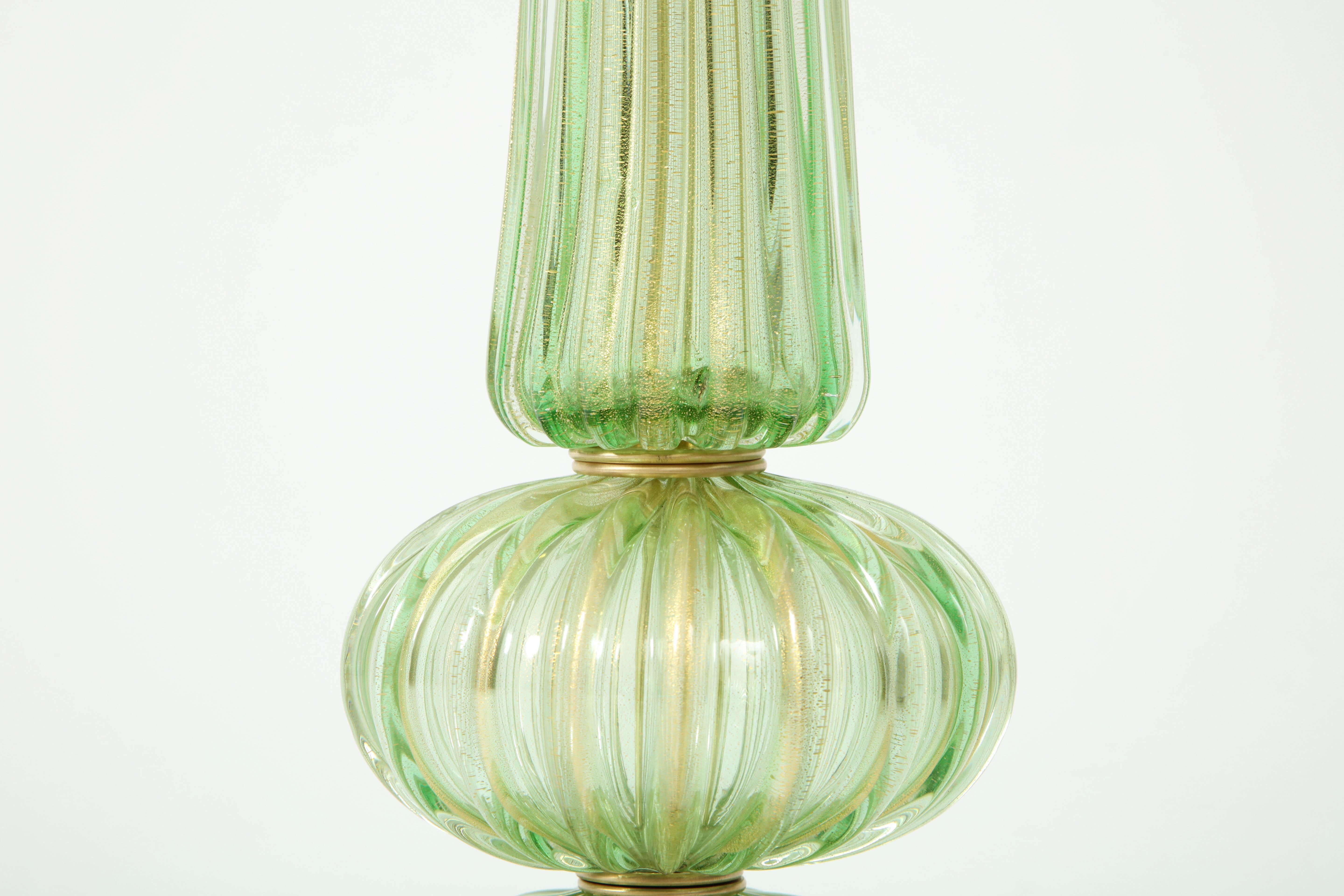 Barovier Spring Green Murano Lamps In Excellent Condition In New York, NY