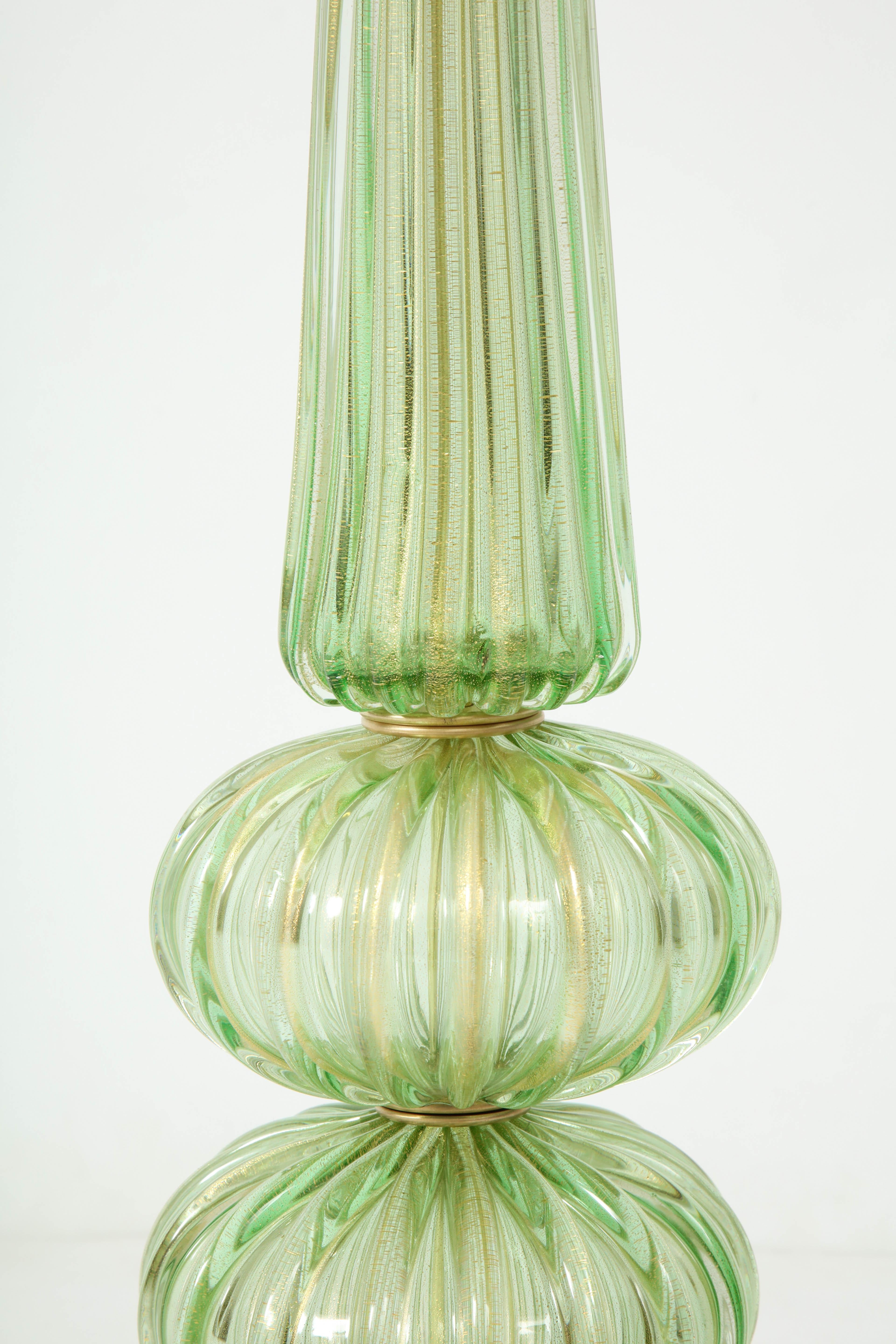 20th Century Barovier Spring Green Murano Lamps