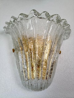 Barovier style 80s Murano art Graniglia glass classical wall lamps. Set of two.