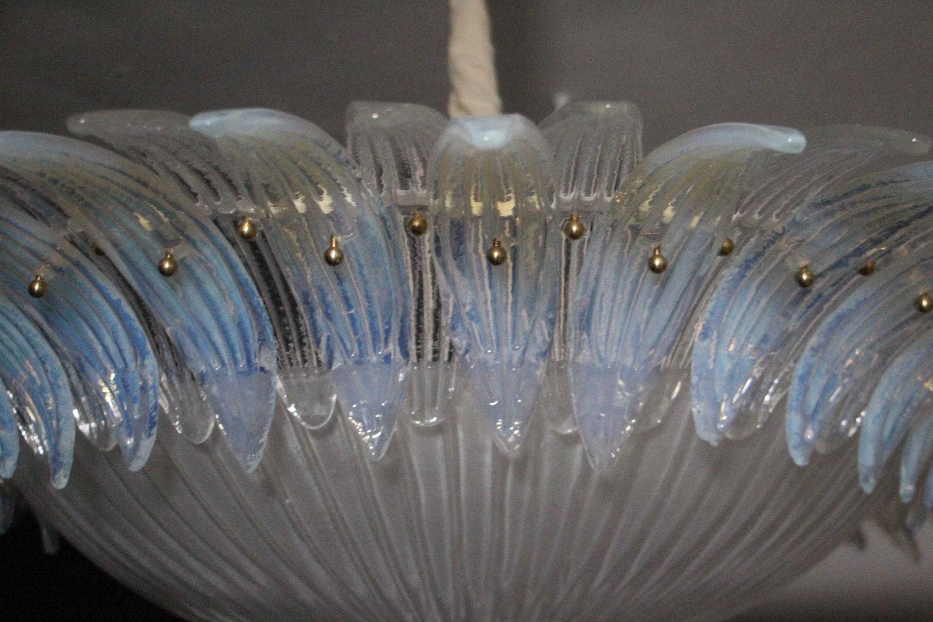 Barovier Style Iridescent and White Murano Glass Flush Mount Chandelier For Sale 6
