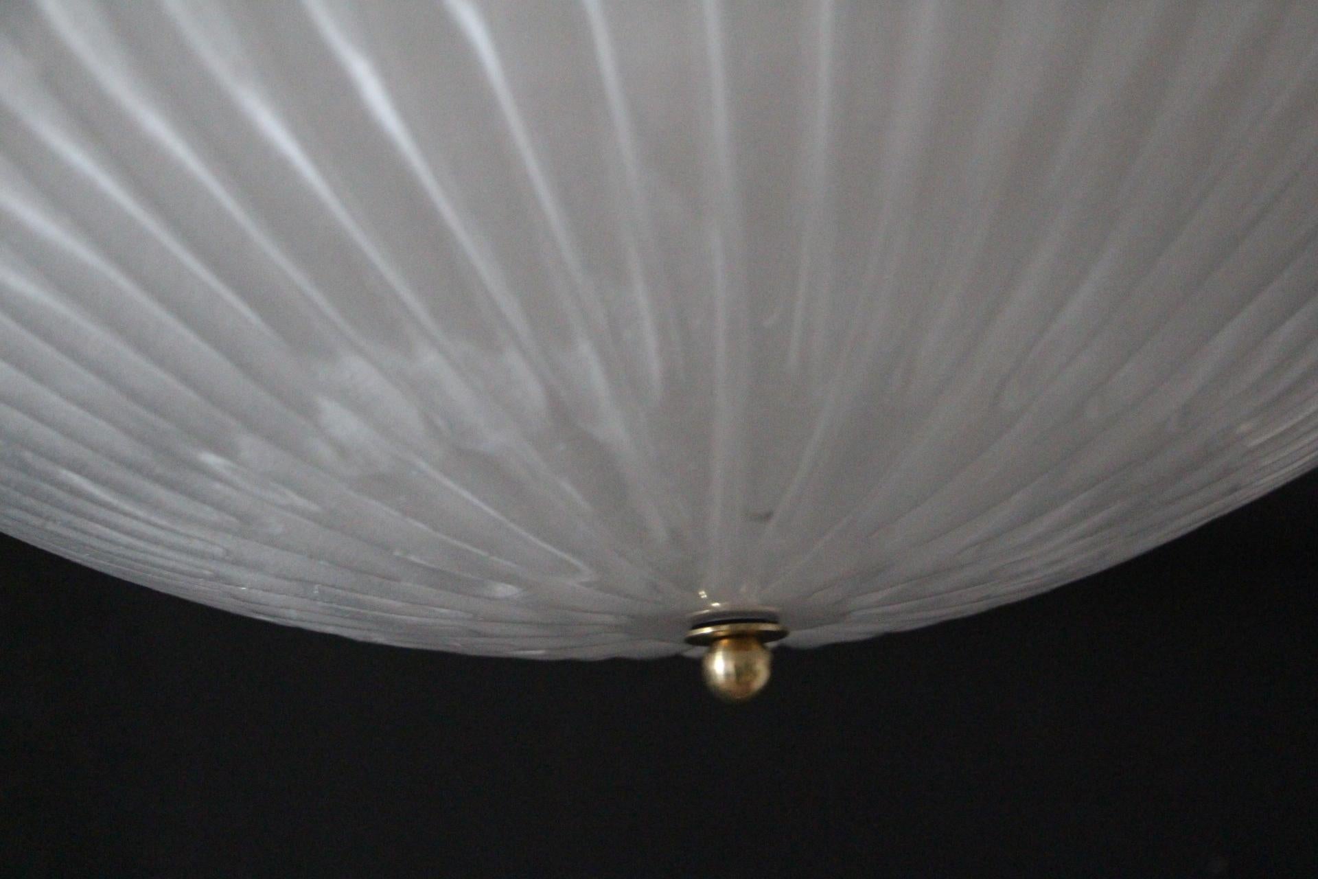 Barovier Style Iridescent and White Murano Glass Flush Mount Chandelier For Sale 7