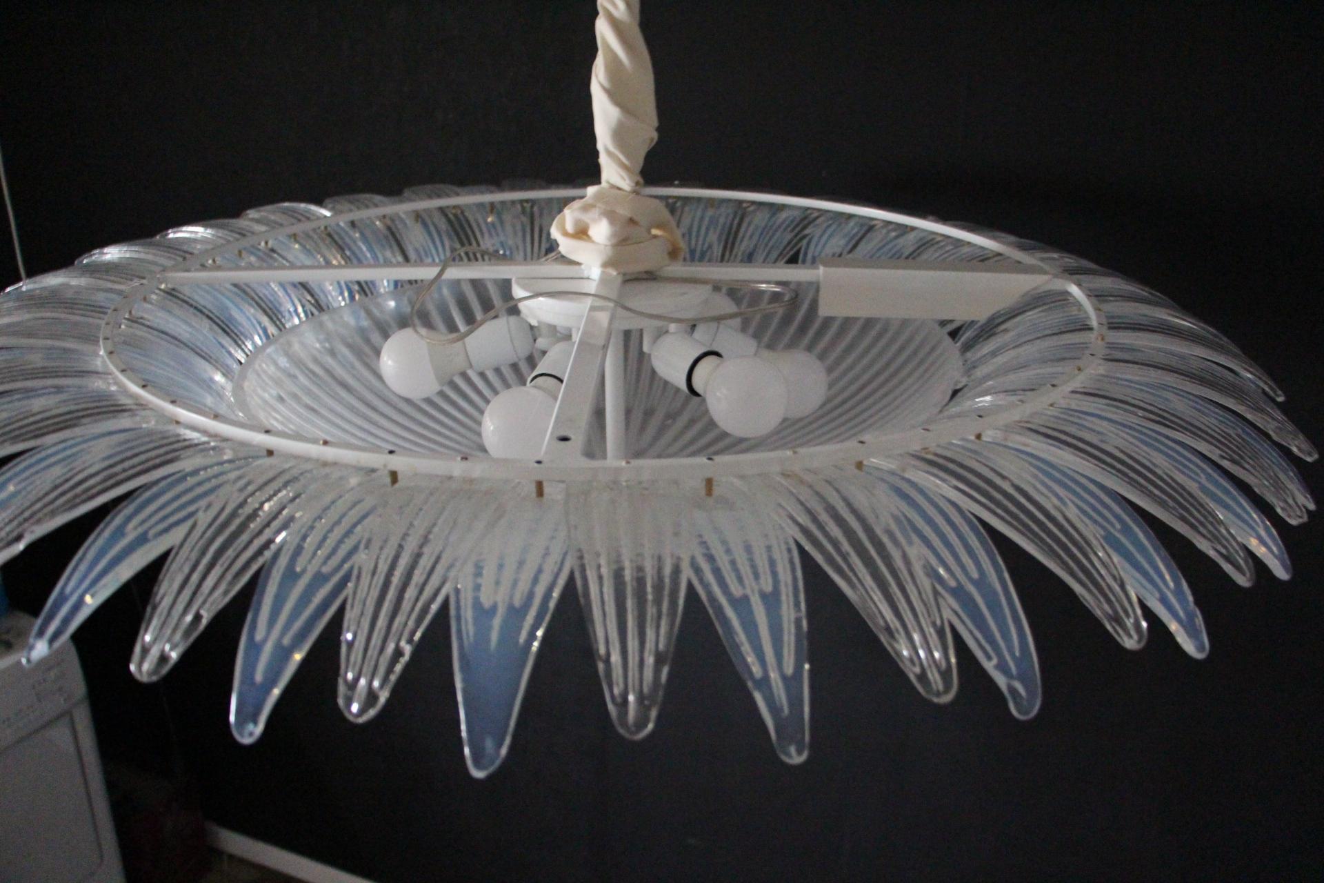 Barovier Style Iridescent and White Murano Glass Flush Mount Chandelier For Sale 11
