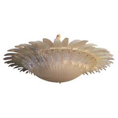Barovier Style Iridescent and White Murano Glass Flush Mount Chandelier