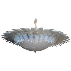 Barovier Style Iridescent and White Murano Glass Flush Mount Chandelier