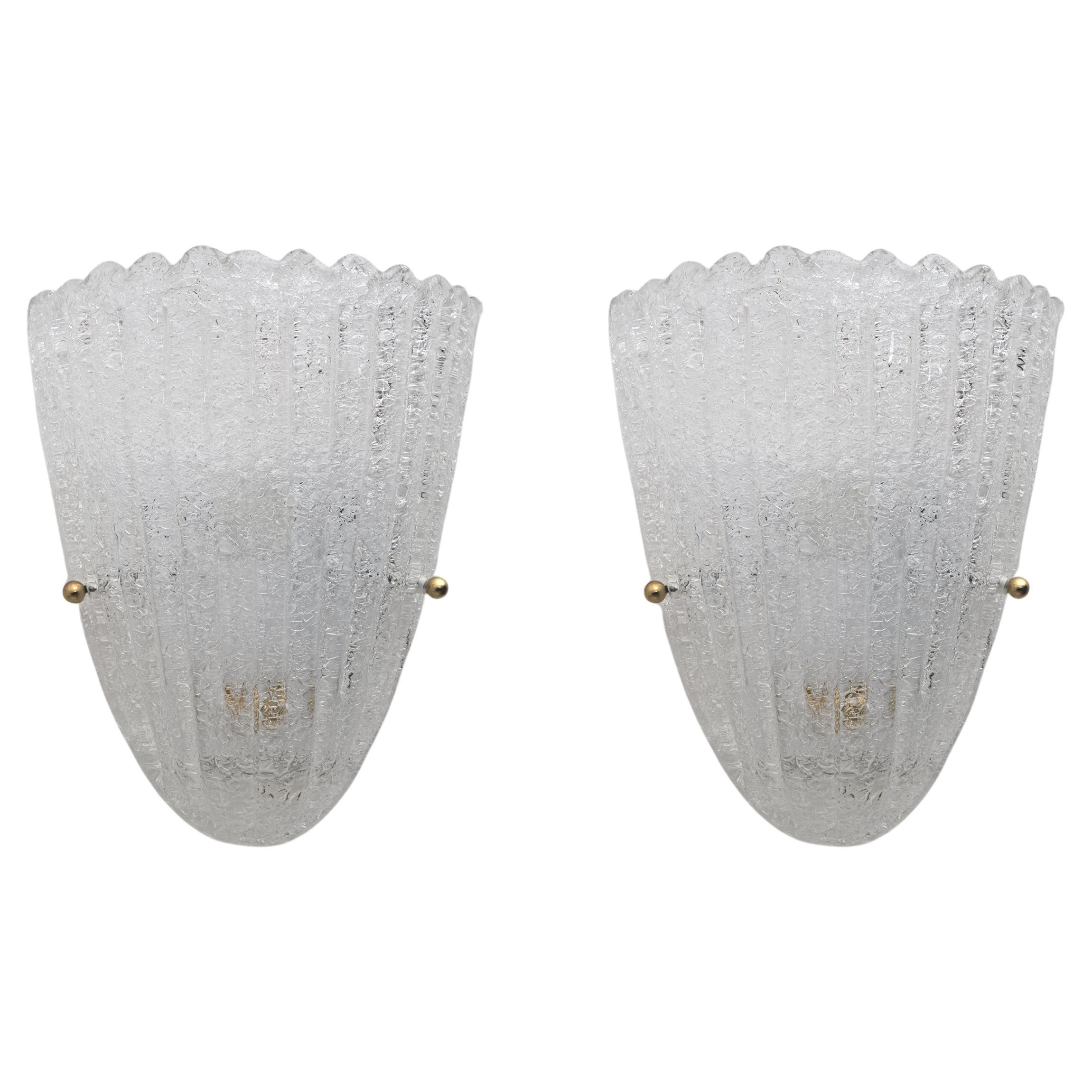 Barovier, stile metà del secolo scorso, lampade a conchiglia in vetro di Murano, anni '60, coppia.