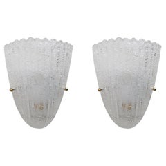 Barovier Stil Mitte des Jahrhunderts Moderne italienische Murano-Glas Shell Sconces, 60er Jahre, Paar.