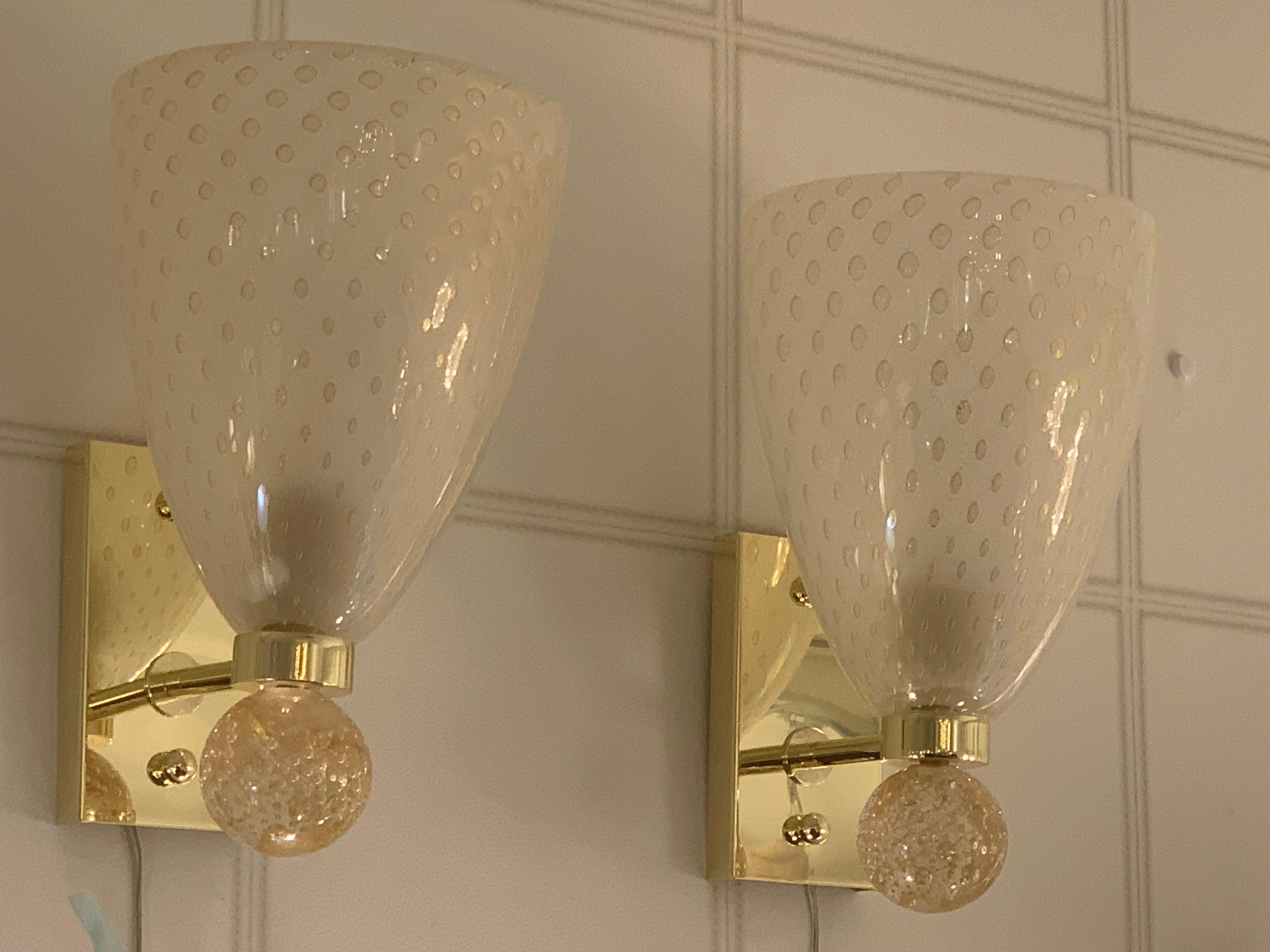 Barovier Style Murano Glass Sconces with Golden Flakes and Bubbles, Wall Lights For Sale 8
