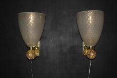 Barovier Style Murano Glass Sconces with Golden Flakes and Bubbles, Wall Lights