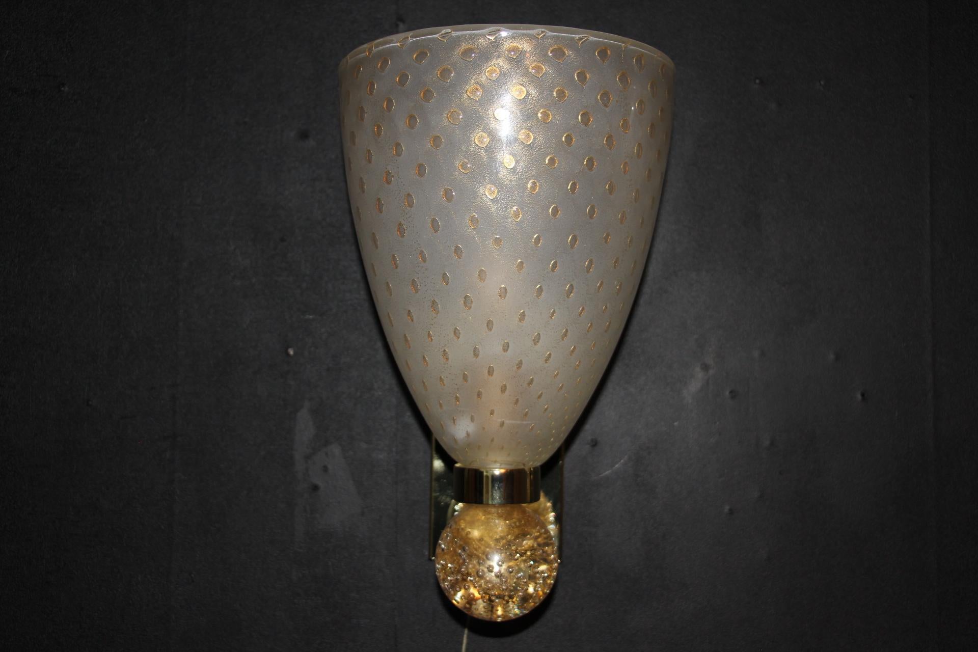 Contemporary Barovier Style Murano Glass Sconces with Golden Flakes and Bubbles, Wall Lights For Sale