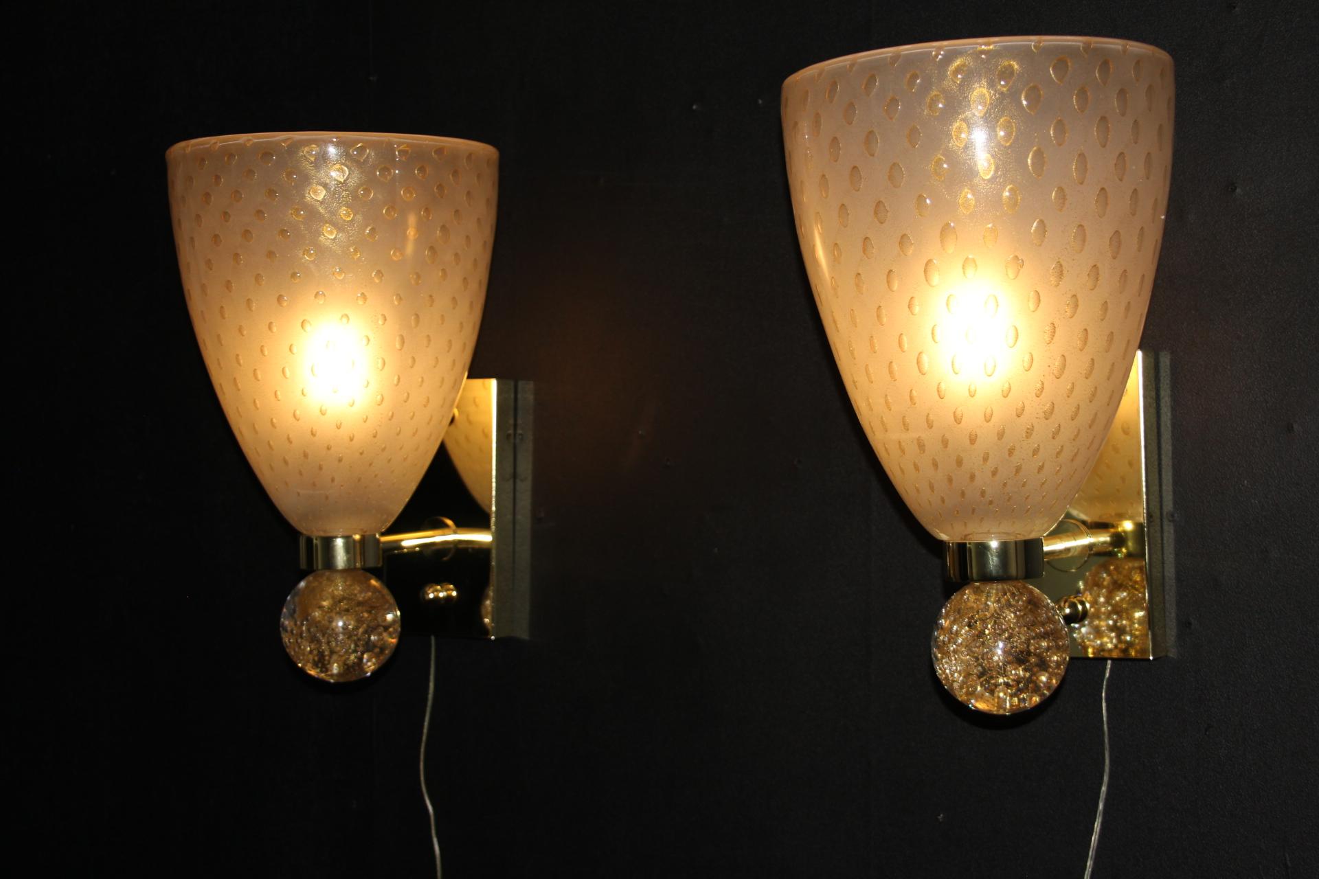Appliques en verre de Murano de style Barovier avec paillettes et bulles d'or, Wall Lights en vente 2
