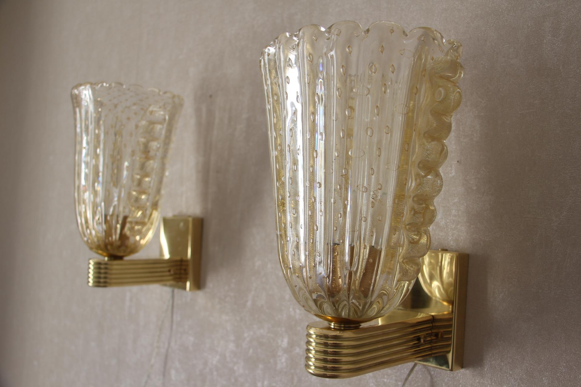 Barovier Style Murano Pulegoso Gold Glass Sconces For Sale 3