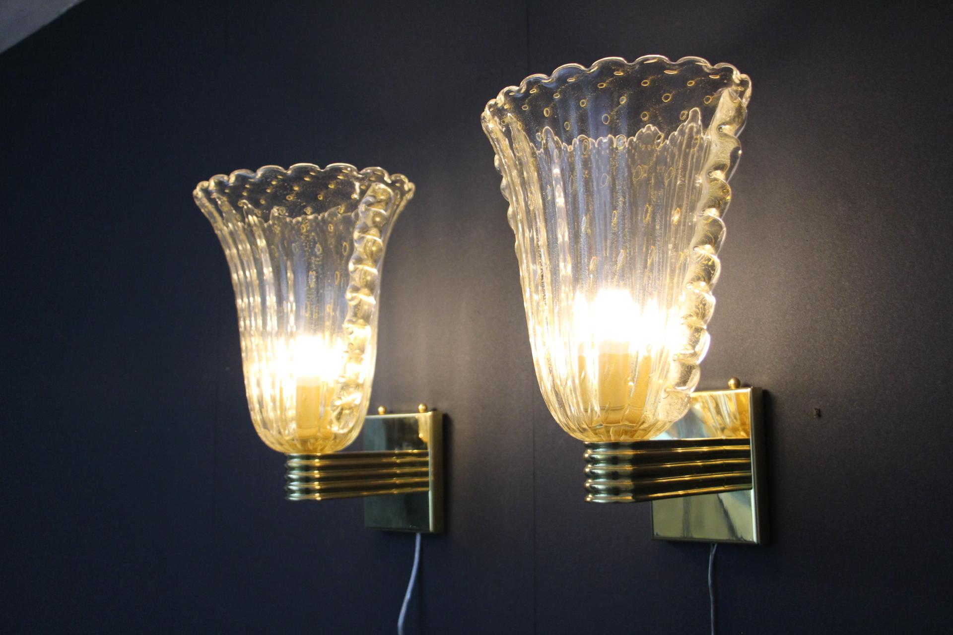 Barovier Style Murano Pulegoso Gold Glass Sconces For Sale 5