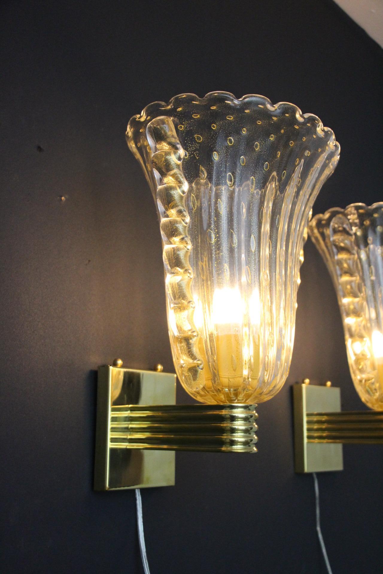 Barovier Style Murano Pulegoso Gold Glass Sconces For Sale 6