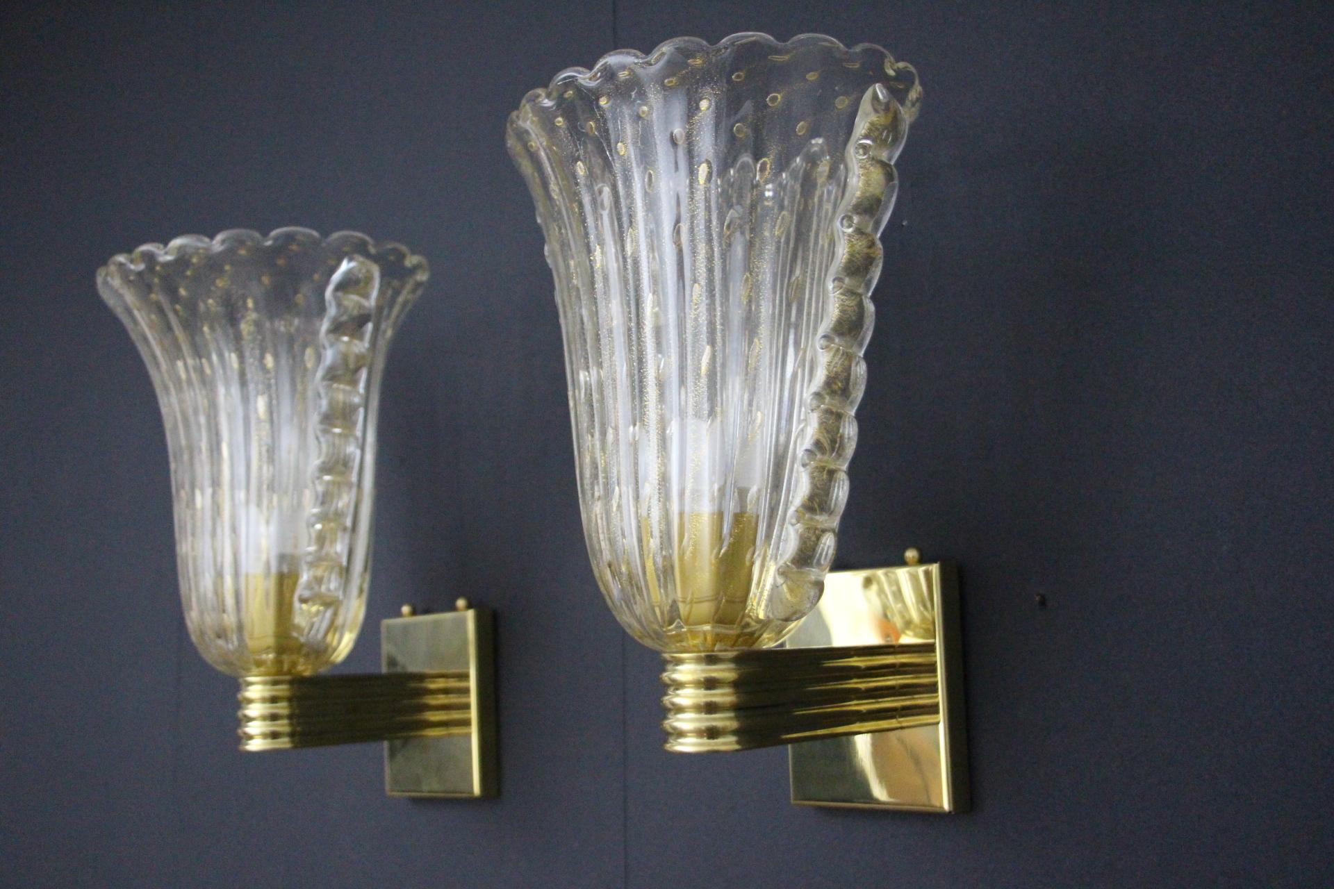 Barovier Style Murano Pulegoso Gold Glass Sconces For Sale 8