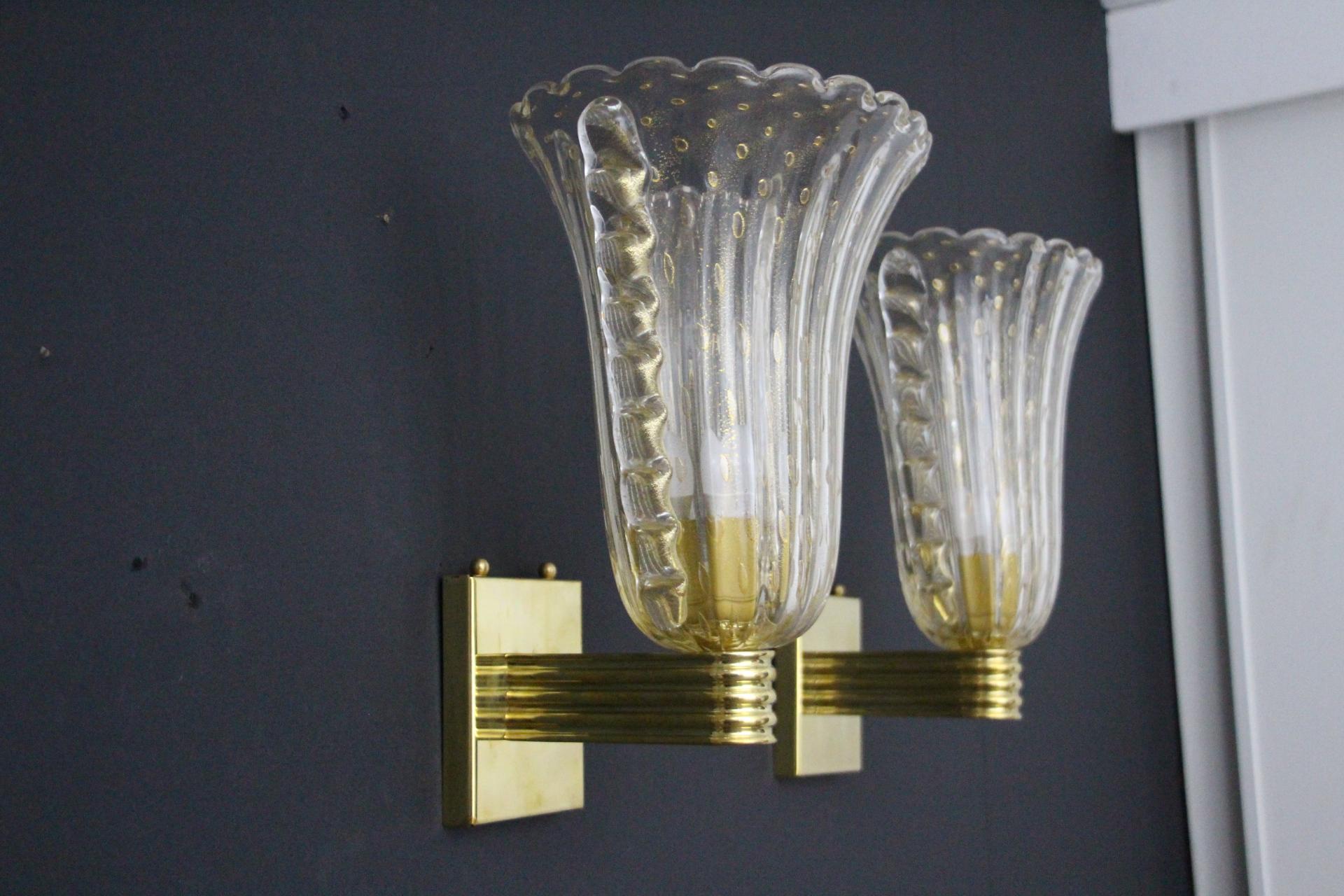Barovier Style Murano Pulegoso Gold Glass Sconces For Sale 9