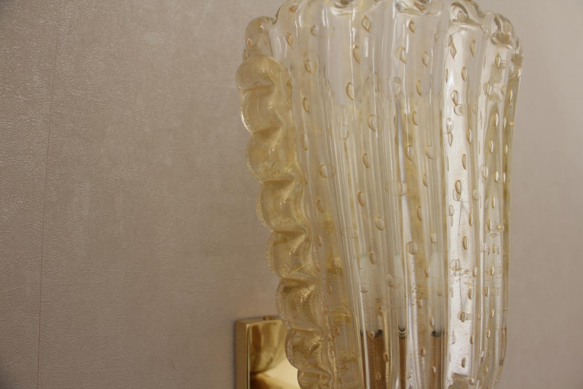 Late 20th Century Barovier Style Murano Pulegoso Gold Glass Sconces For Sale