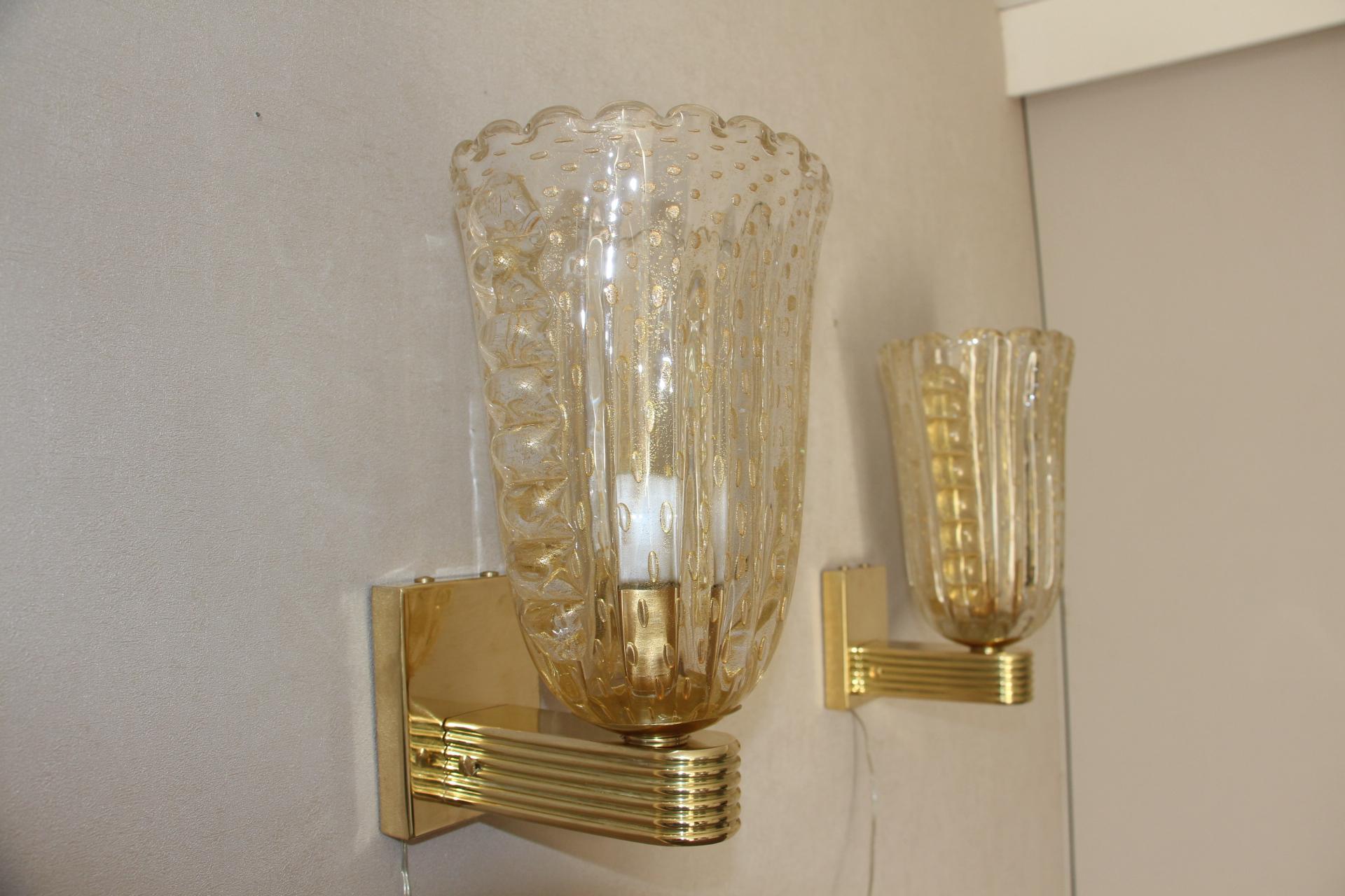 Barovier Style Murano Pulegoso Gold Glass Sconces For Sale 1