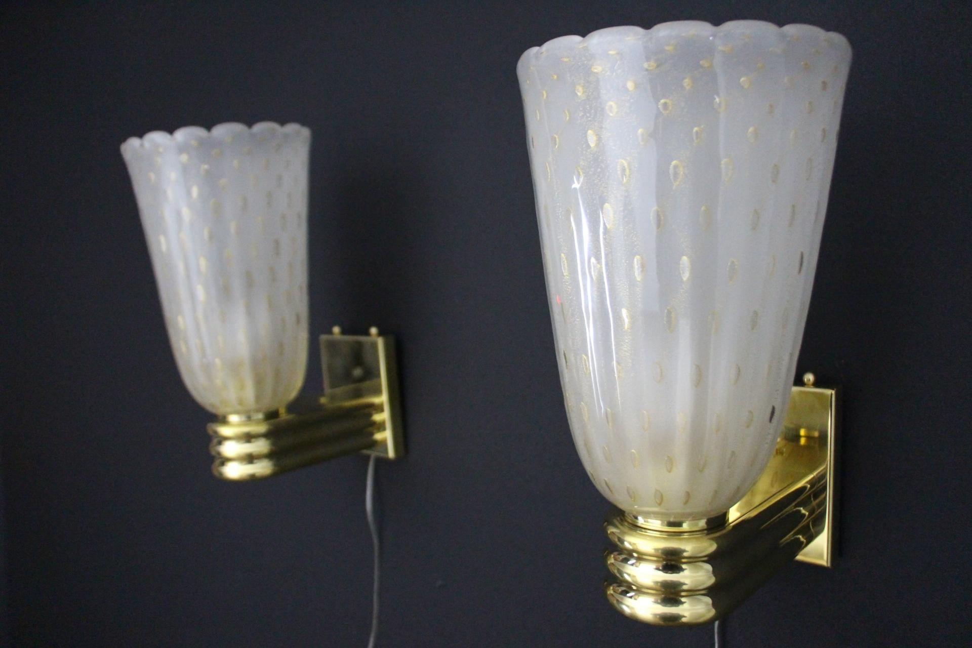 Barovier Style Murano Pulegoso Gold Glass Sconces , Golden Flakes Wall Lights For Sale 4
