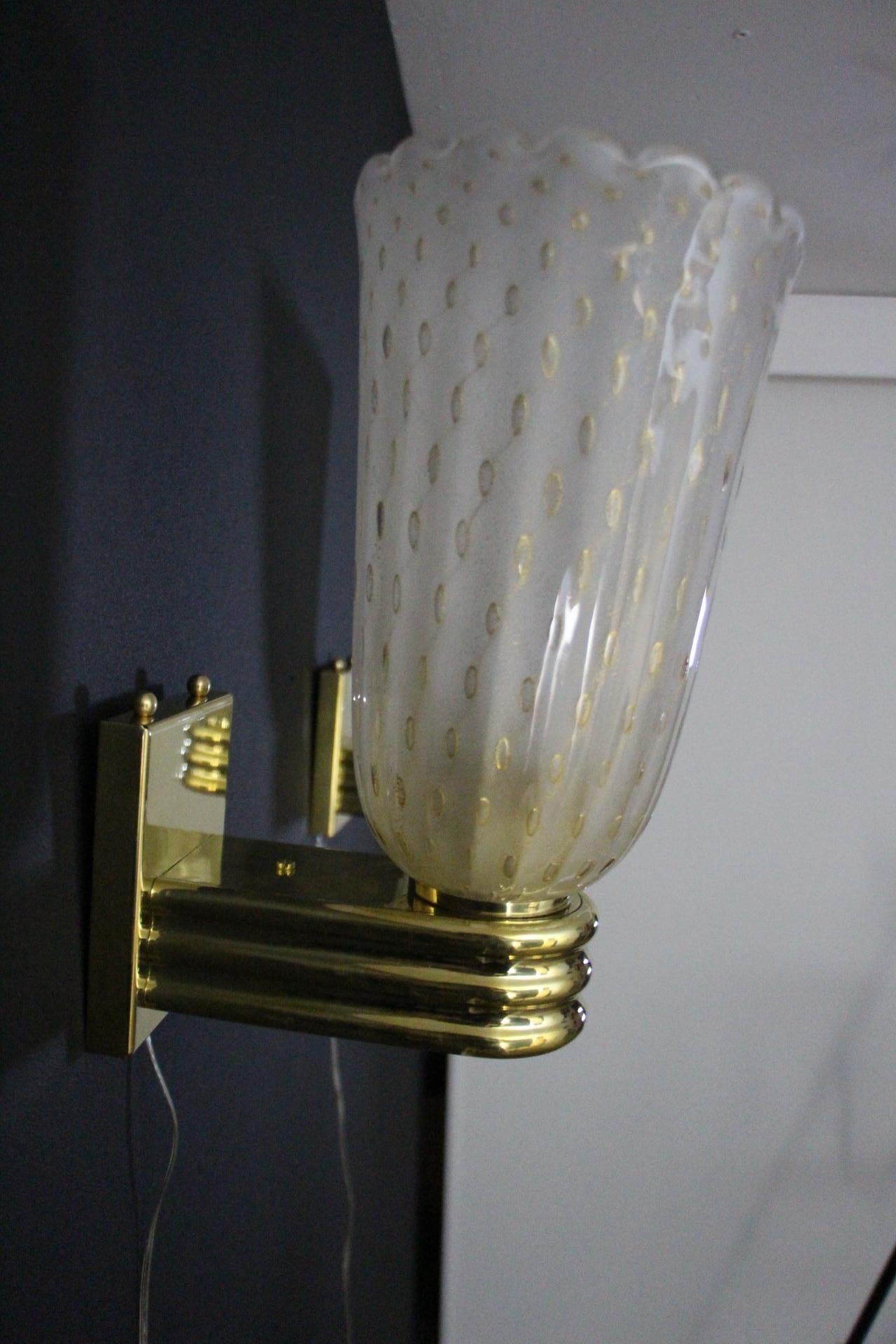 Barovier Style Murano Pulegoso Gold Glass Sconces , Golden Flakes Wall Lights For Sale 5