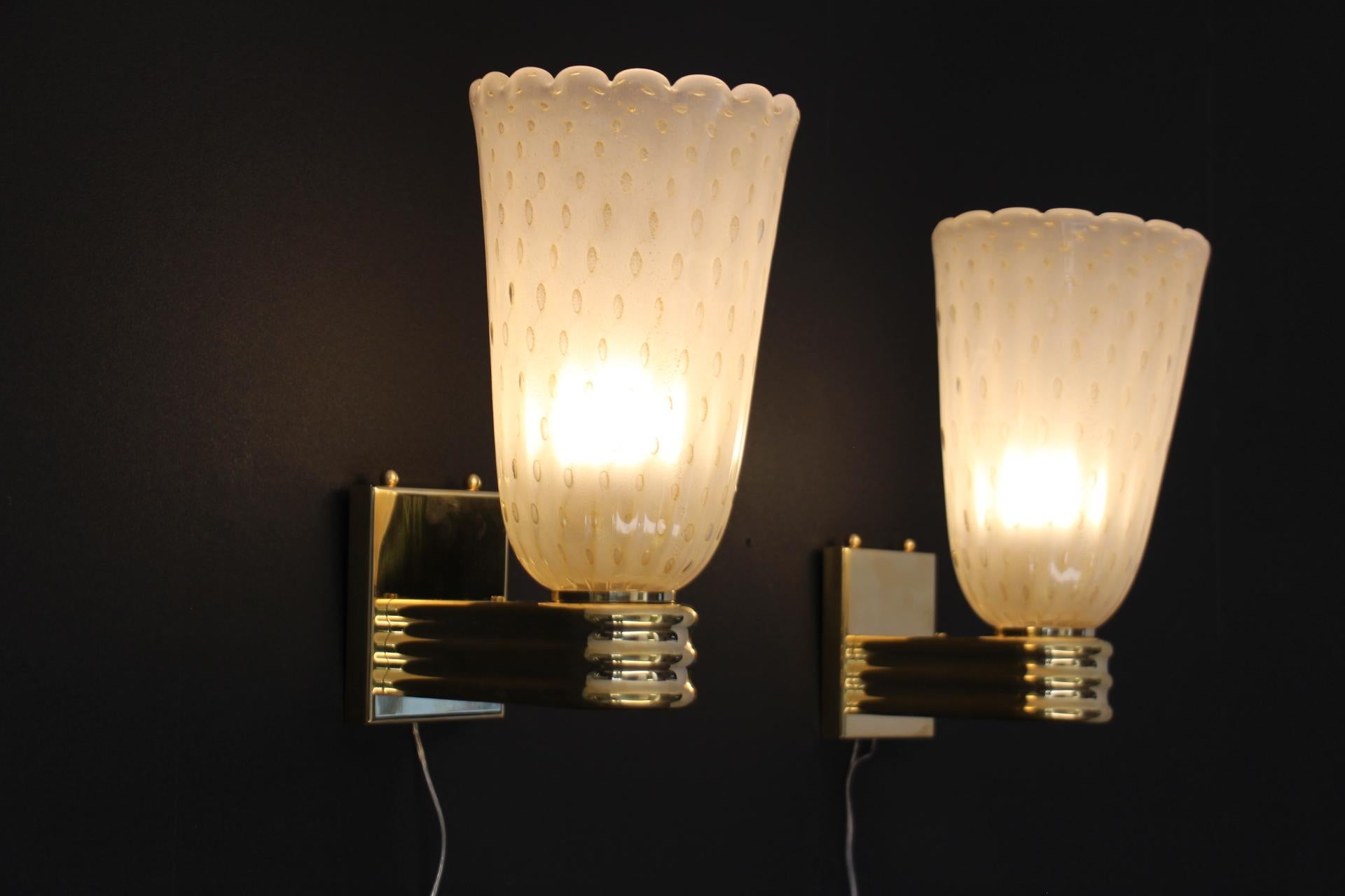 Barovier Style Murano Pulegoso Gold Glass Sconces , Golden Flakes Wall Lights For Sale 8