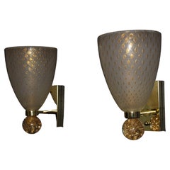 Barovier Style Murano Glass Sconces with Golden Flakes and Bubbles, Wall Lights