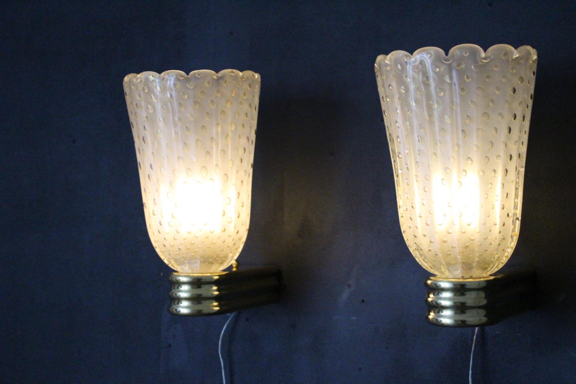 Barovier Style Murano Pulegoso Gold Glass Sconces , Golden Flakes Wall Lights For Sale 3