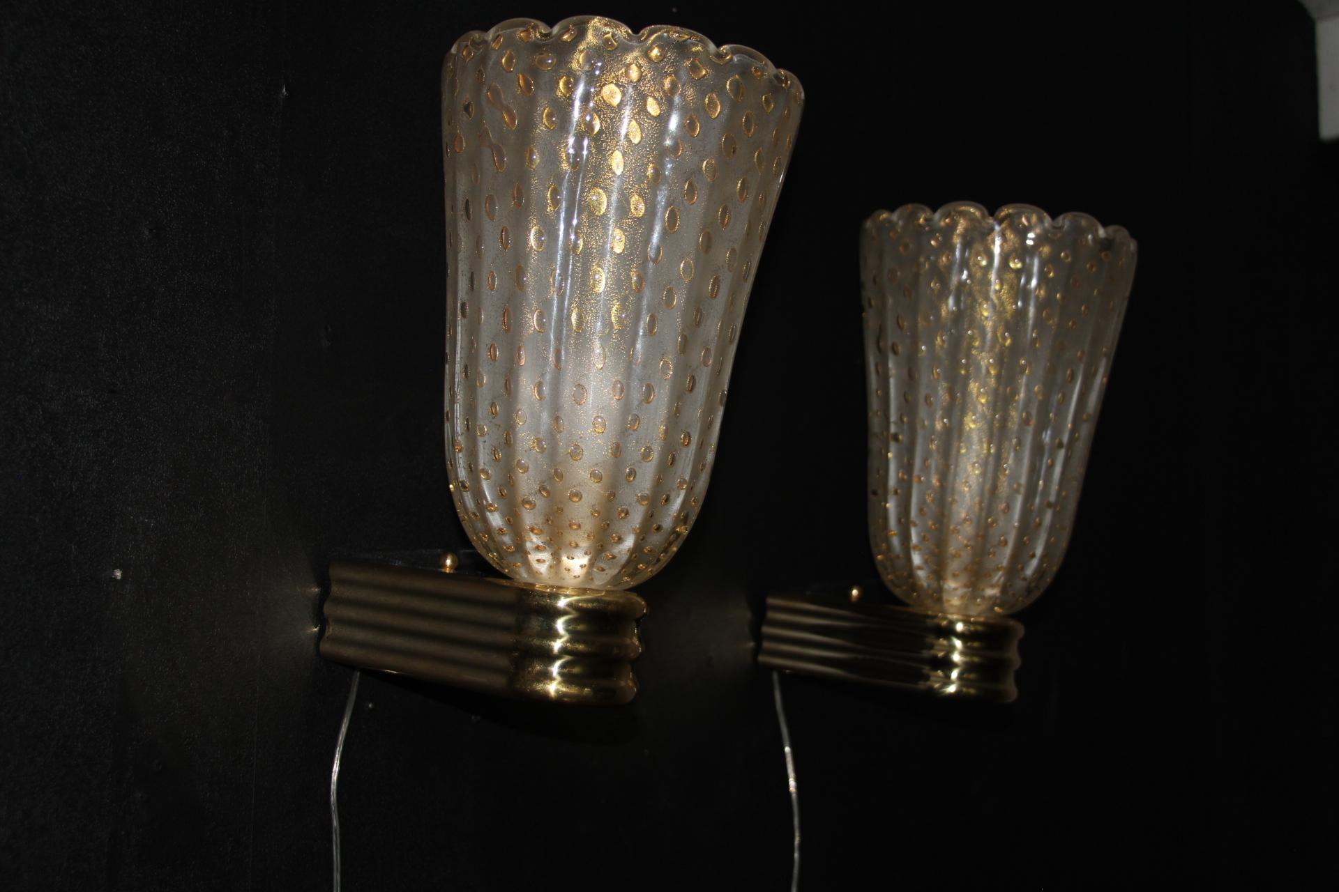 Barovier Style Murano Pulegoso Gold Glass Sconces , Golden Flakes Wall Lights For Sale 8