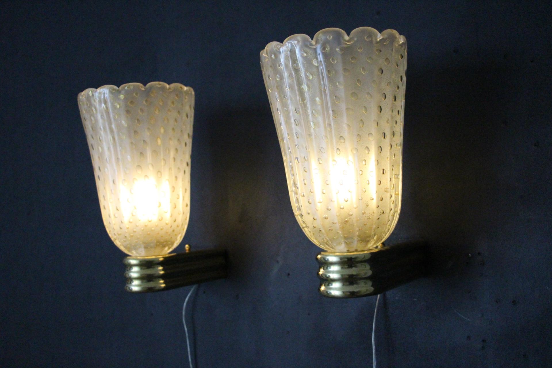 Barovier Style Murano Pulegoso Gold Glass Sconces , Golden Flakes Wall Lights For Sale 1