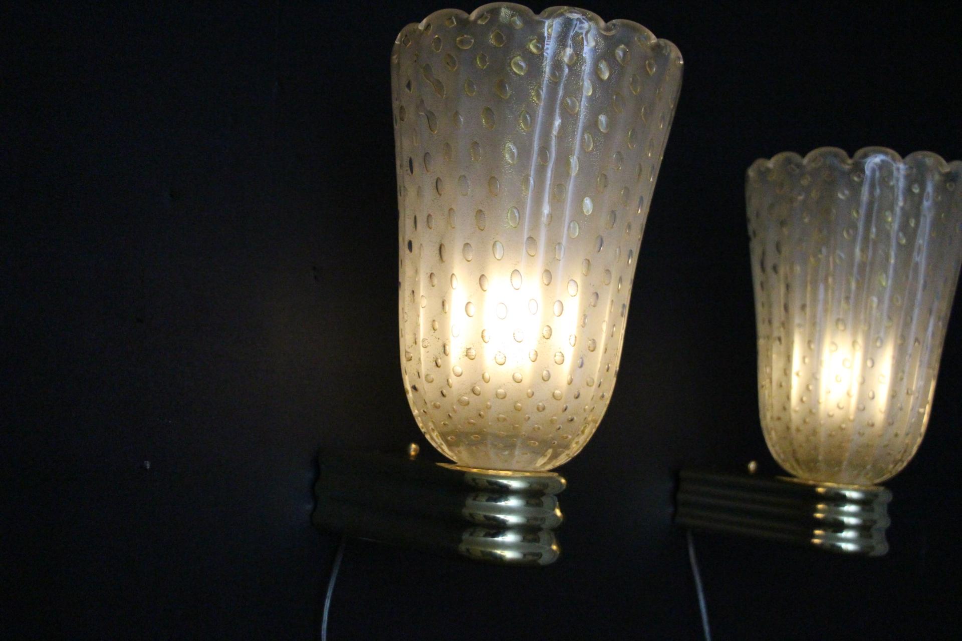 Barovier Style Murano Pulegoso Gold Glass Sconces , Golden Flakes Wall Lights For Sale 2