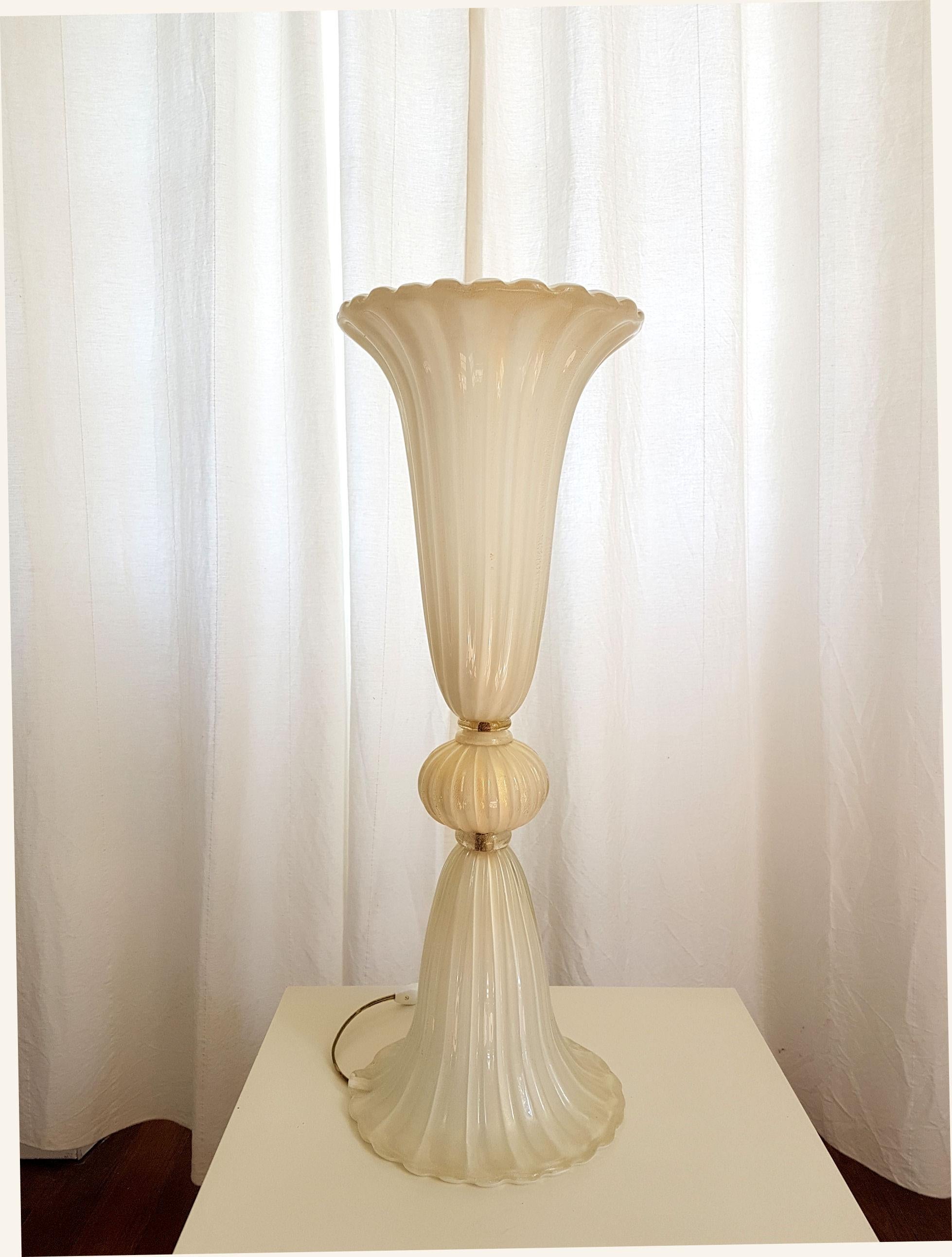 Italian Large Murano Glass Table/Floor Lamps Mid-Century Modern Barovier Style Italy 70s