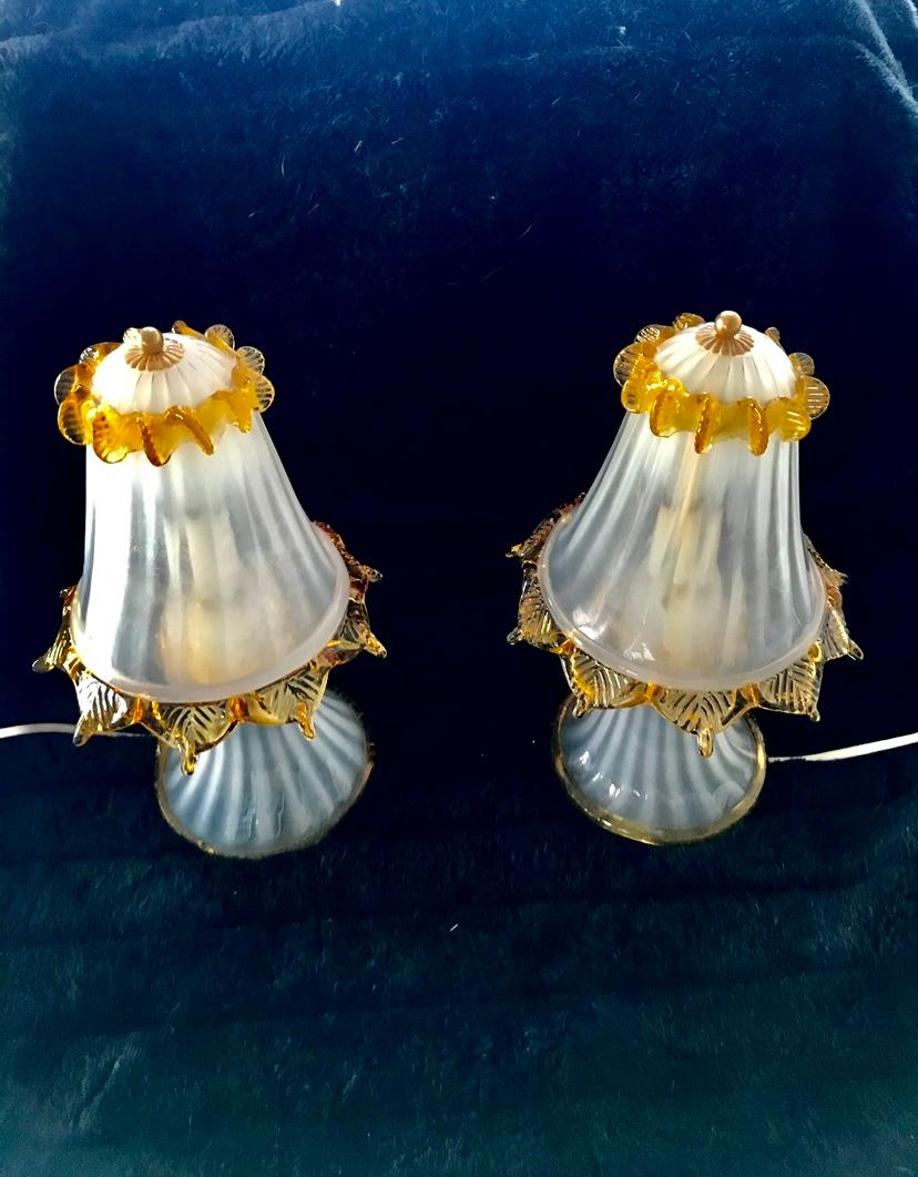 Milieu du XXe siècle Paire de lampes de bureau Barovier en verre de Murano, Italie, 1960