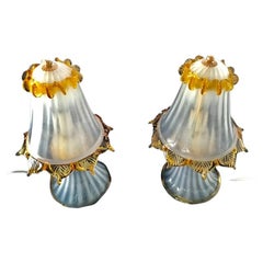 Barovier Table Lamp Glass Murano Pair, Italy, 1960