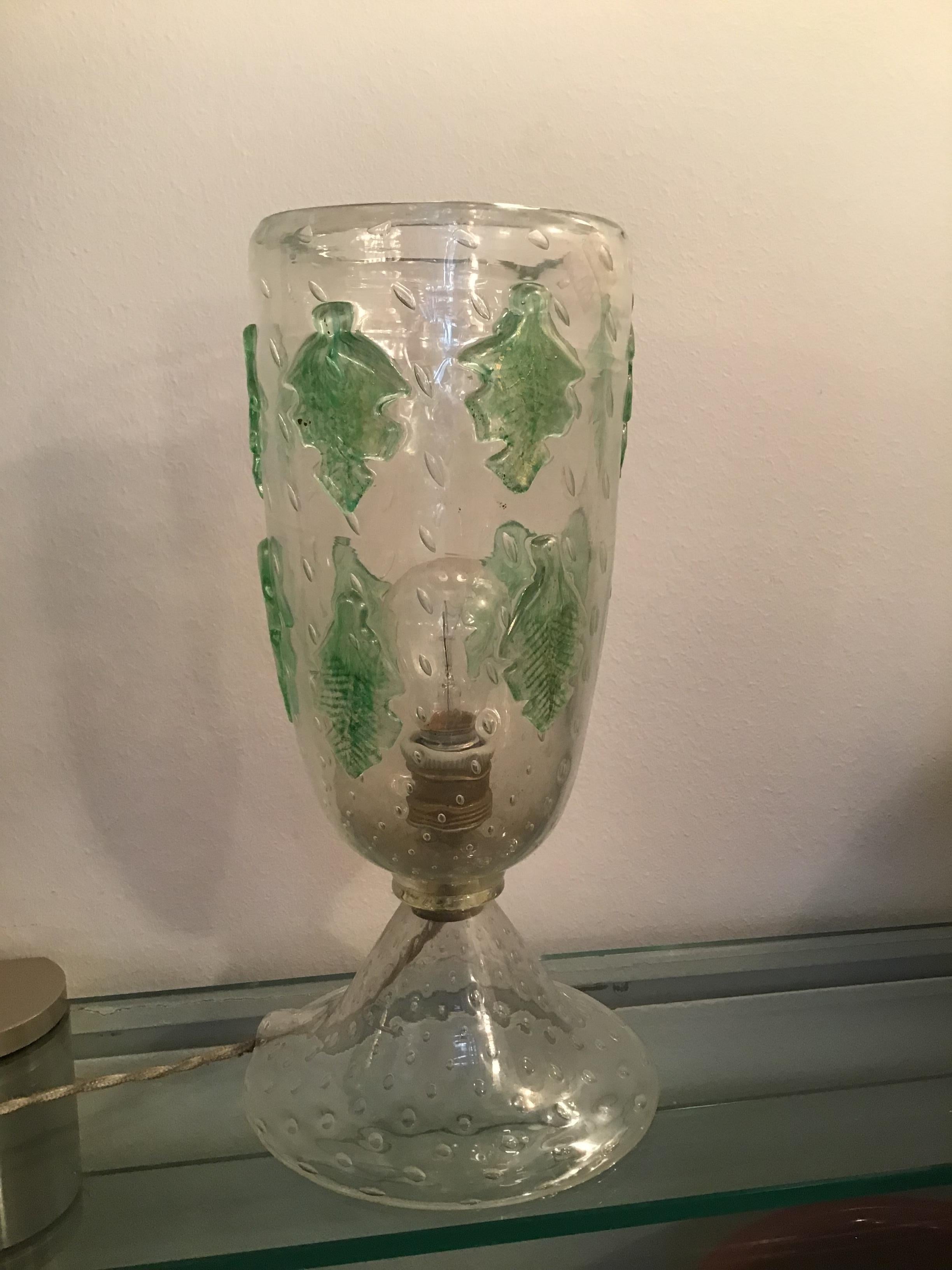 Italian Barovier Table Lamp Murano Glass, 1950, Italy For Sale