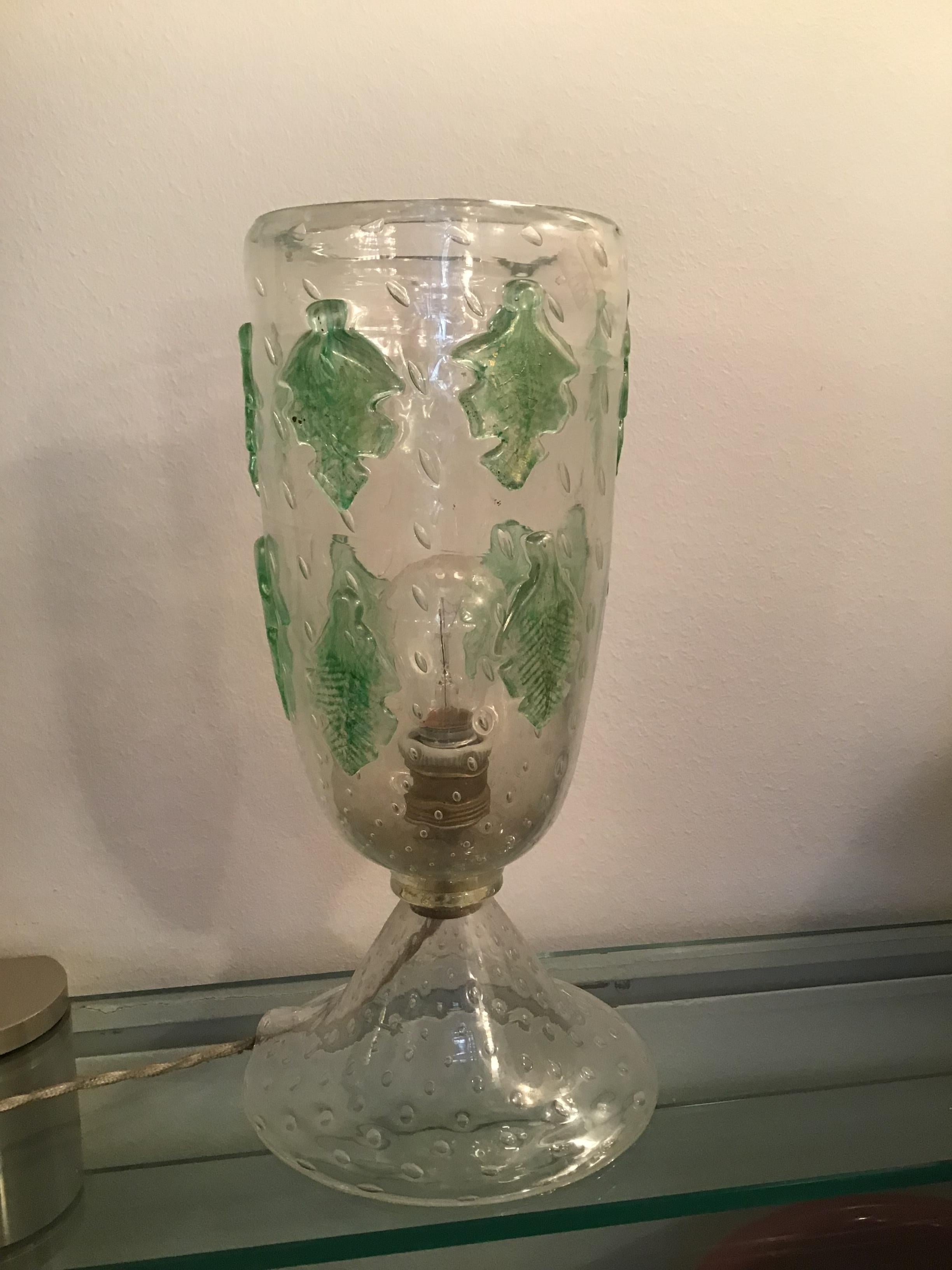 Barovier Table Lamp Murano Glass, 1950, Italy In Excellent Condition For Sale In Milano, IT