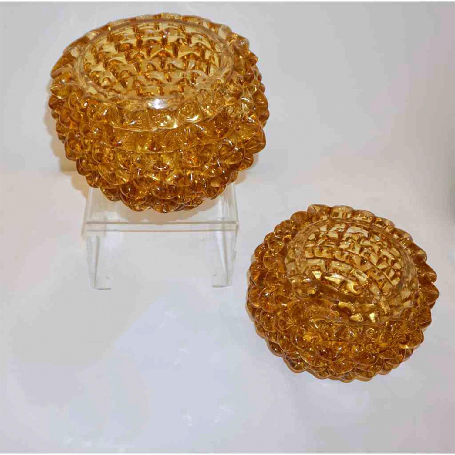 Barovier Toso 1950s Italian Vintage Amber Gold Rostrato Murano Glass Bowl 1