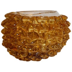 Barovier Toso 1950s Italian Vintage Amber Gold Rostrato Murano Glass Bowl