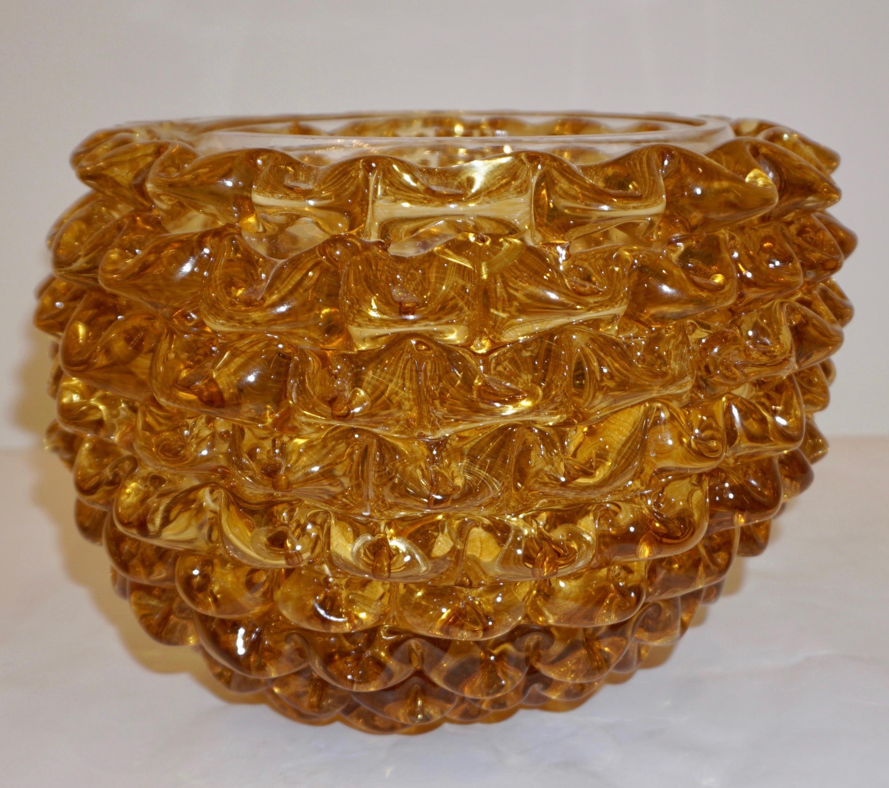 Barovier Toso 1950s Italian Vintage Amber Gold Rostrato Murano Glass Vase / Bowl In Good Condition In New York, NY