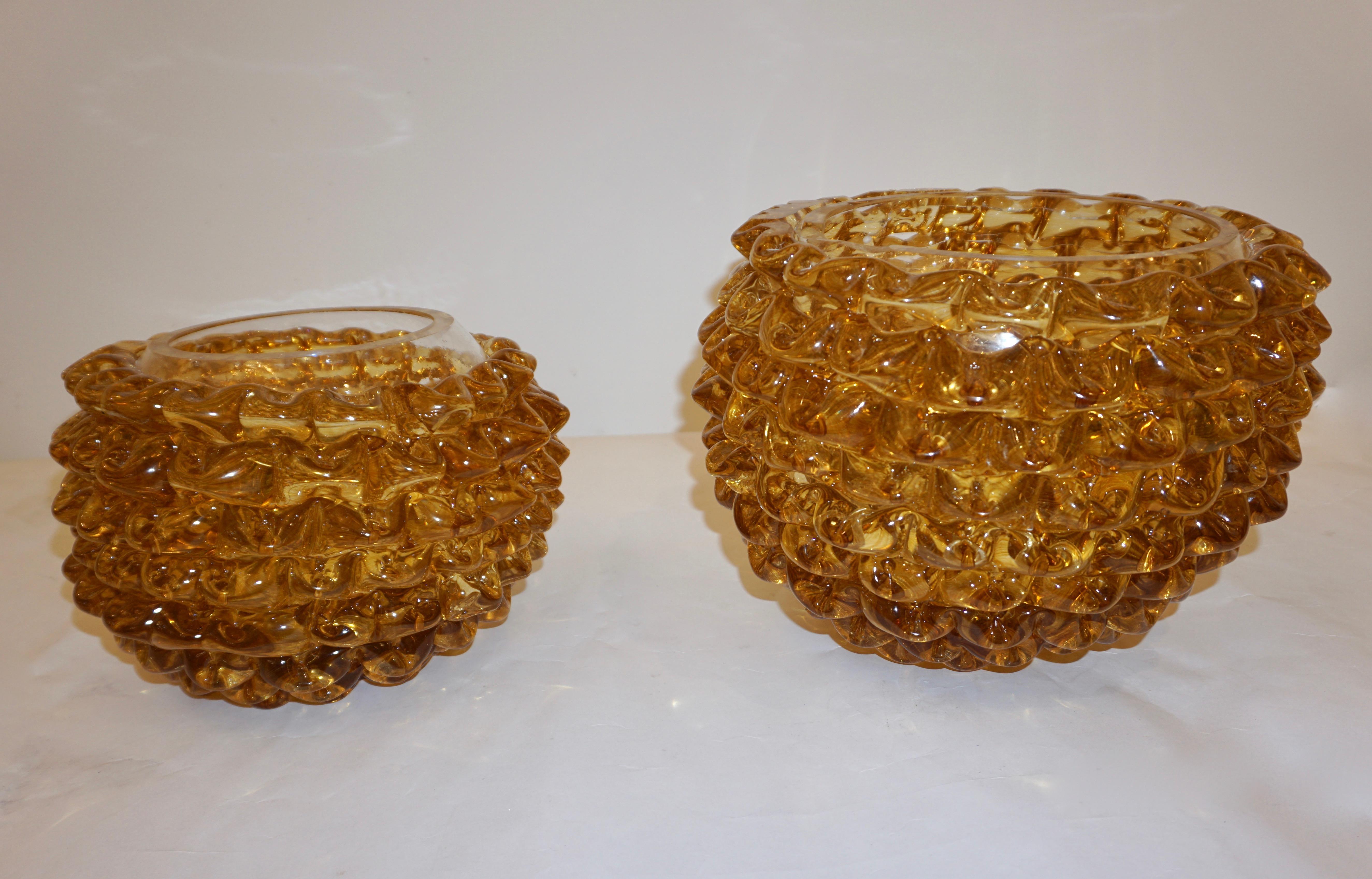 Mid-20th Century Barovier Toso 1950s Italian Vintage Amber Gold Rostrato Murano Glass Vase / Bowl