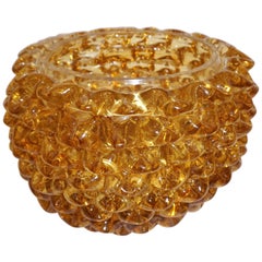 Barovier Toso 1950s Italian Vintage Amber Gold Rostrato Murano Glass Vase / Bowl