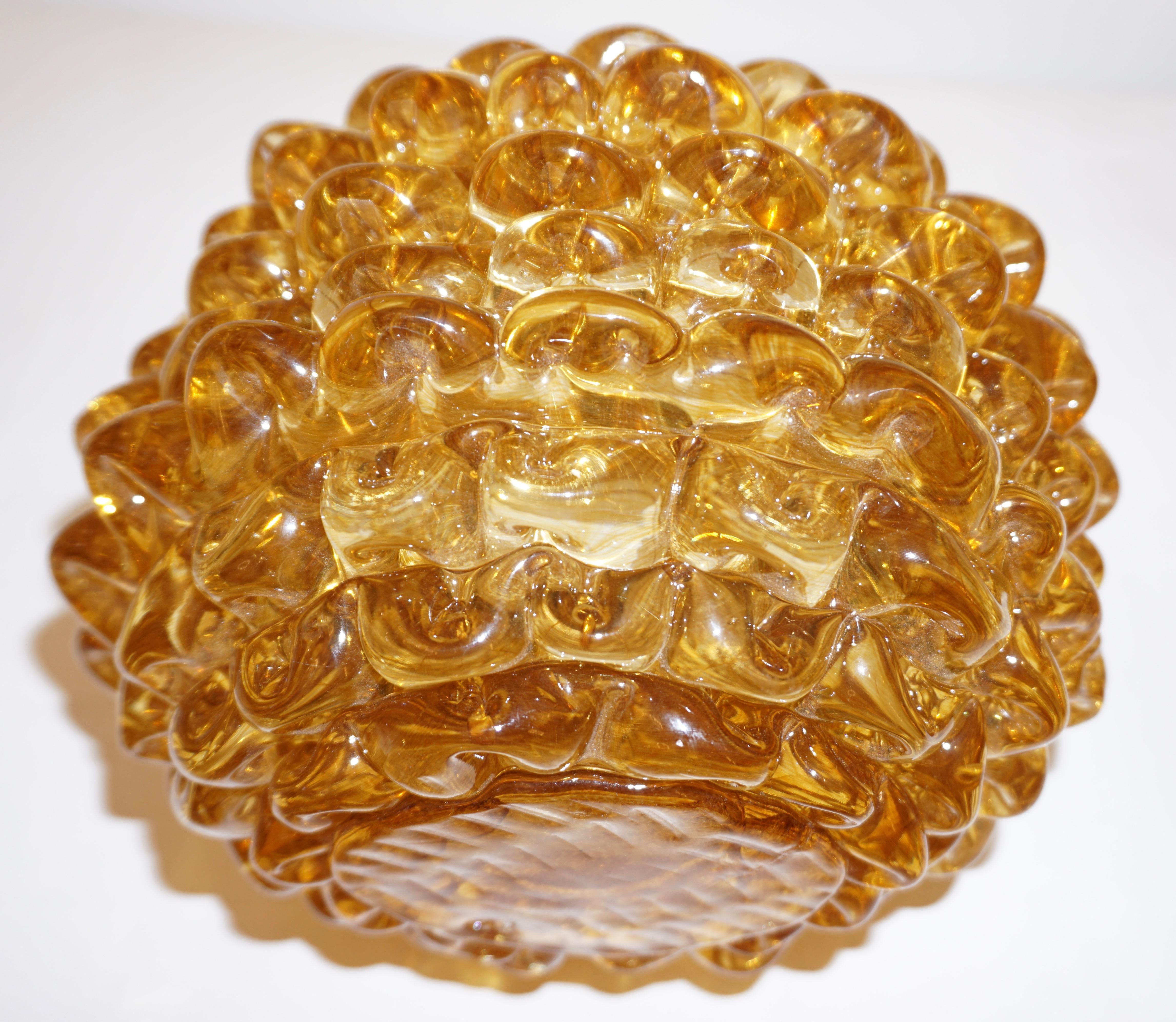 Barovier Toso 1950s Italian Vintage Amber Gold Rostrato Murano Glass Bowl In Good Condition In New York, NY