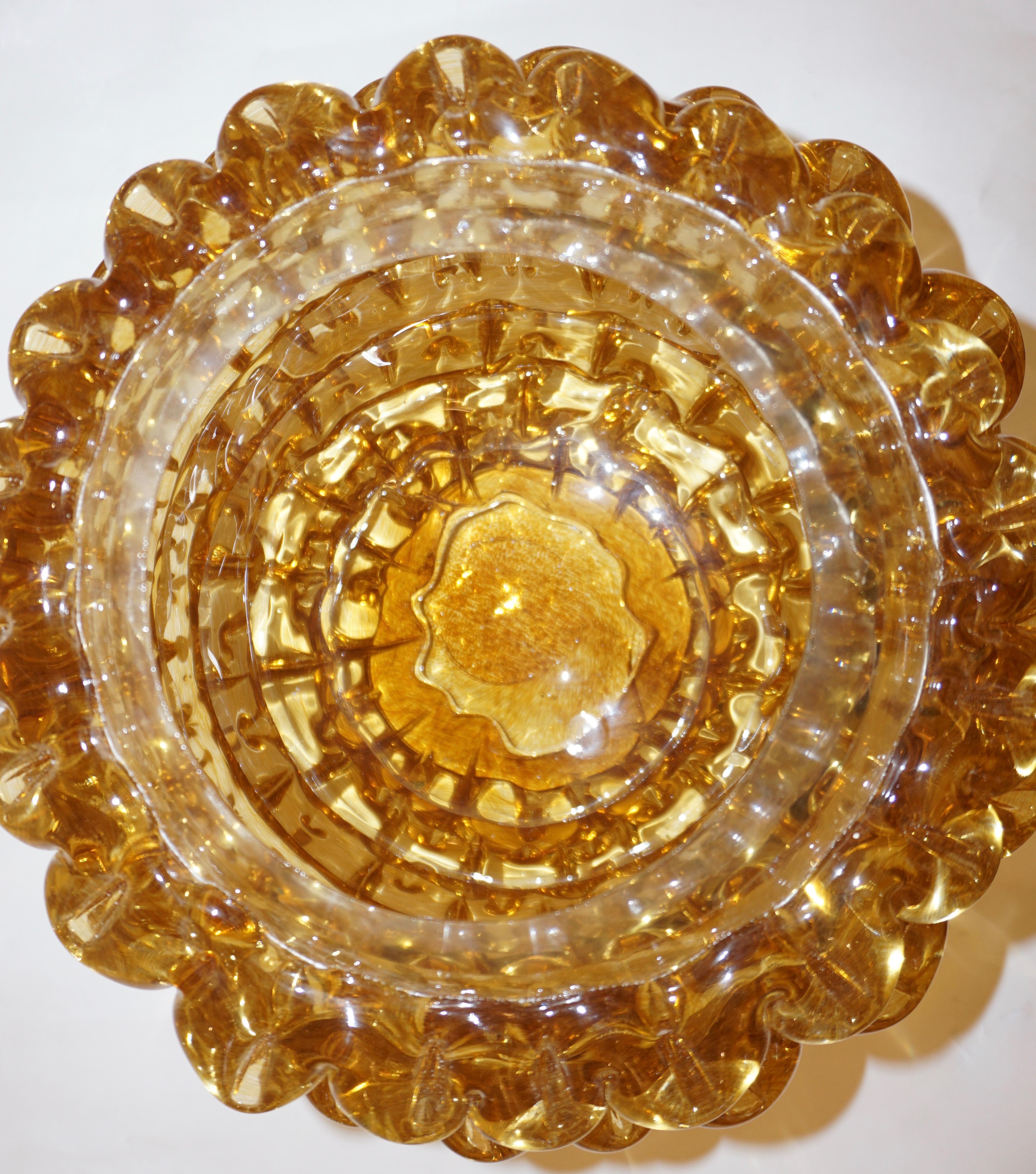 Art Glass Barovier Toso 1950s Italian Vintage Amber Gold Rostrato Murano Glass Bowl