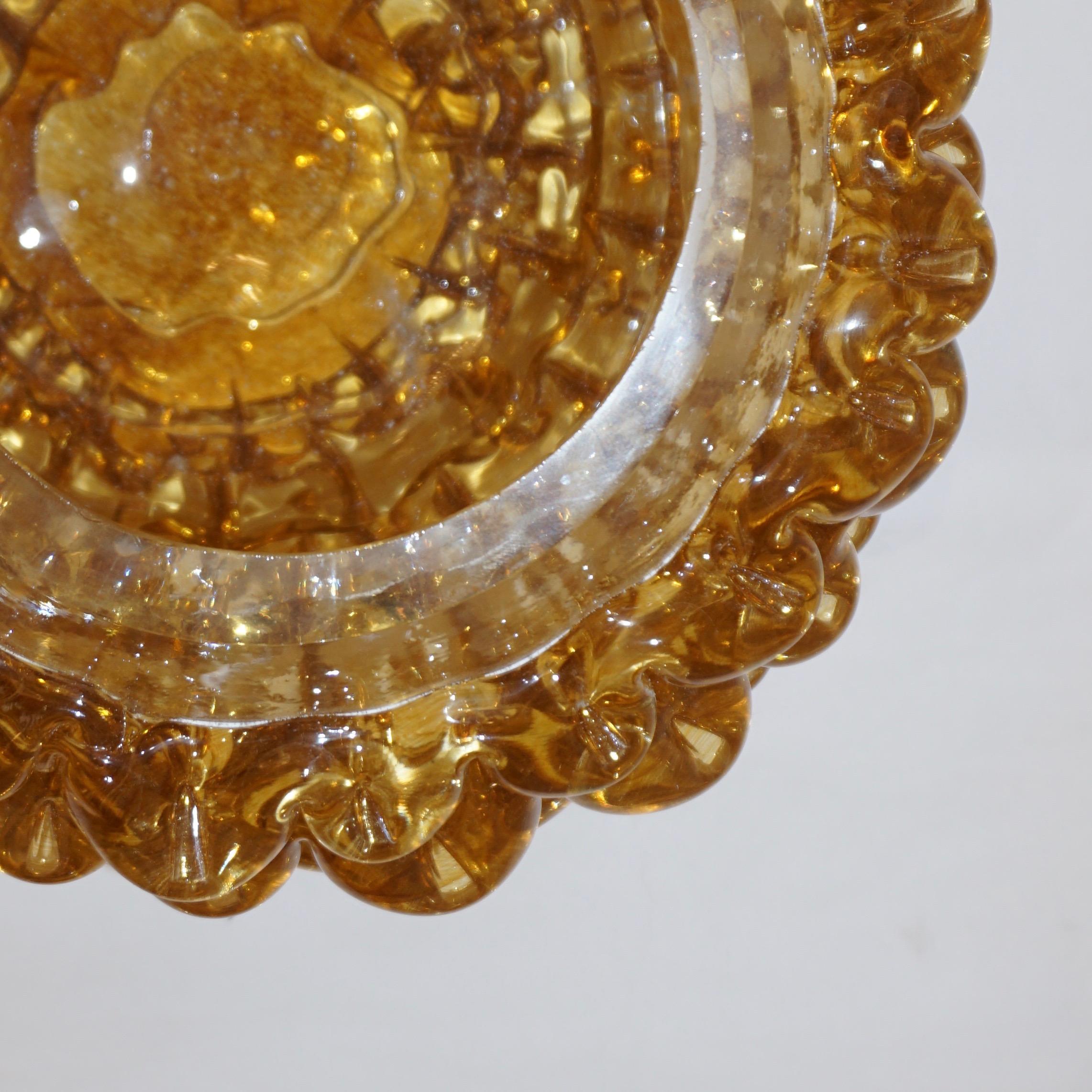 Mid-Century Modern Barovier Toso 1950s Italian Vintage Amber Gold Rostrato Murano Glass Bowl