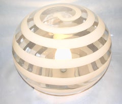 Barovier Toso 1960s Pair of Crystal Clear and White Murano Glass Round Lamps