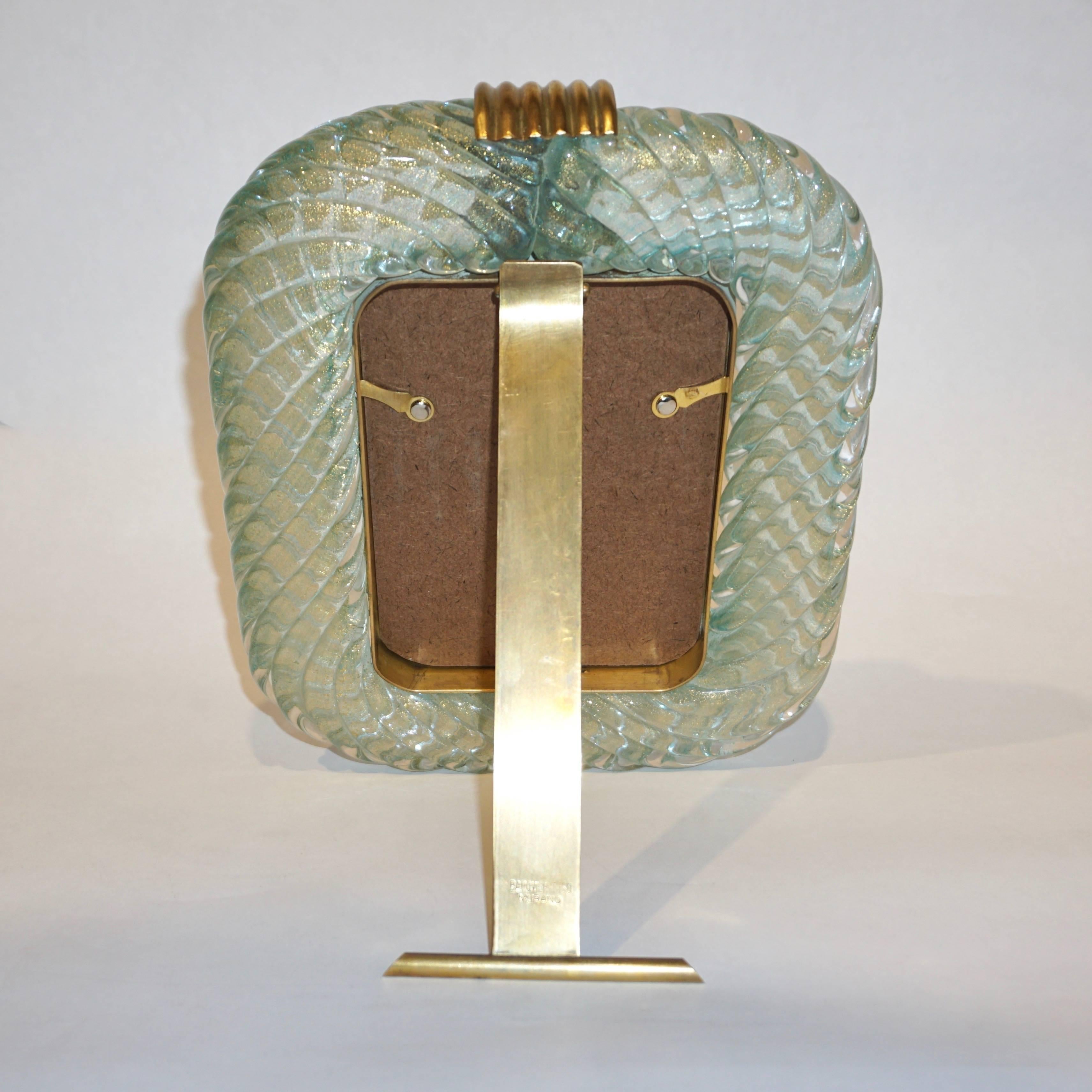 Barovier Toso Vintage Twisted Gold and Aqua Blue Murano Glass Photo Frame, 1970s 3