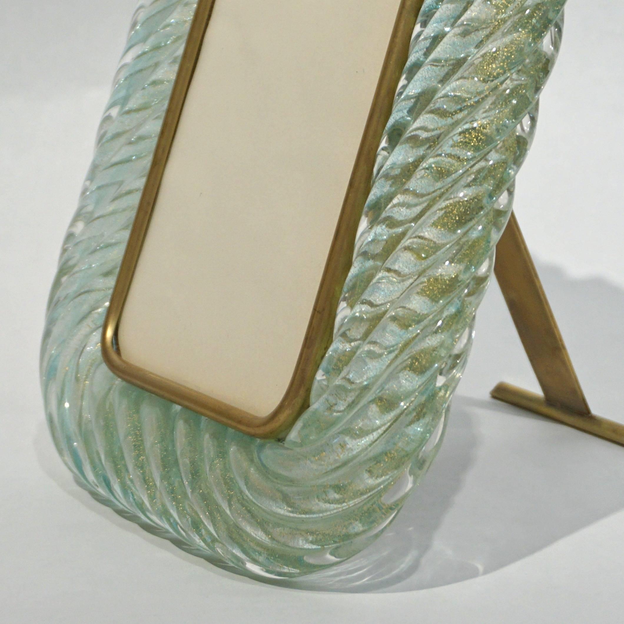 Barovier Toso Vintage Twisted Gold and Aqua Blue Murano Glass Photo Frame, 1970s 2
