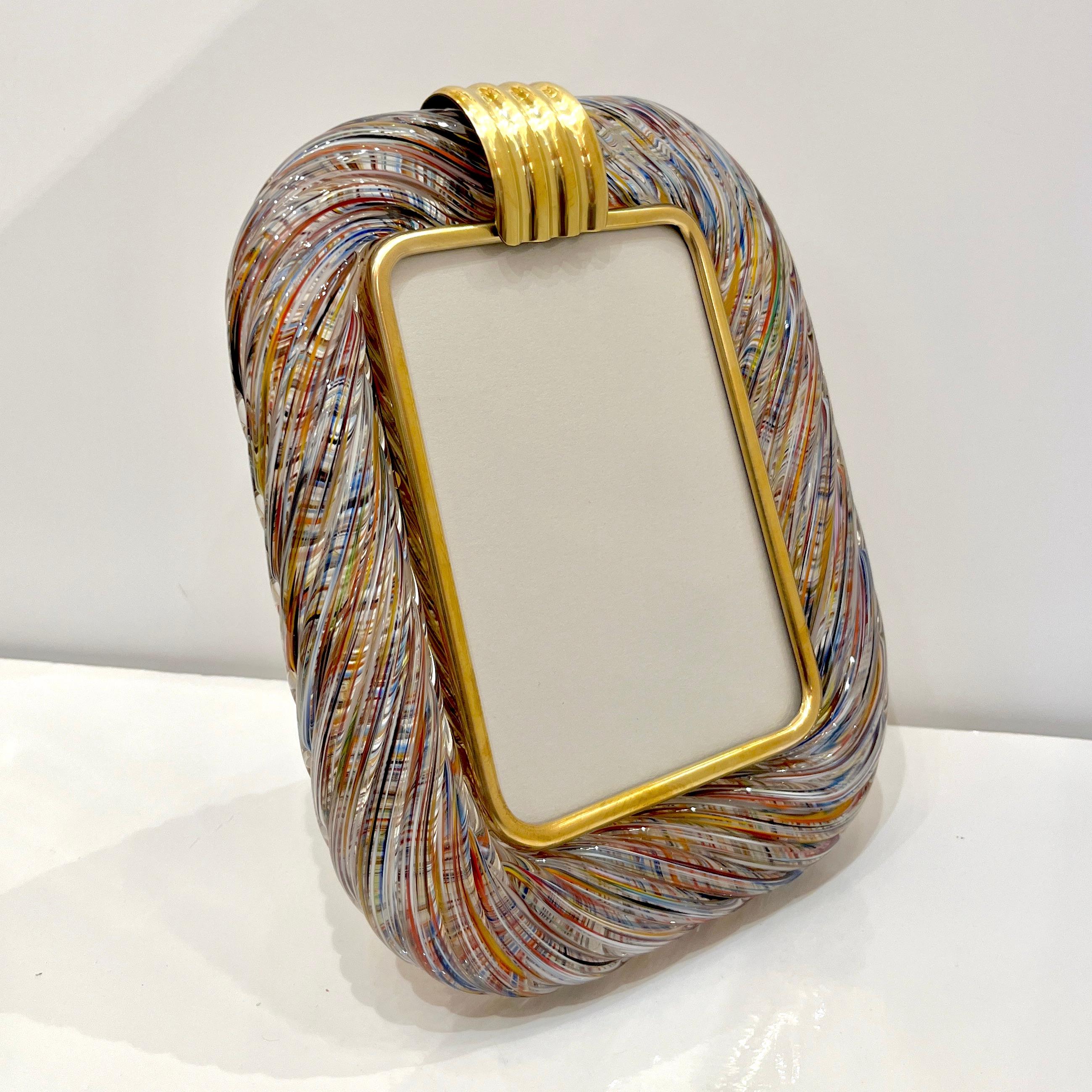 Barovier Toso 21st Century Multicolor Filigrana Murano Glass Photo Frame For Sale 3