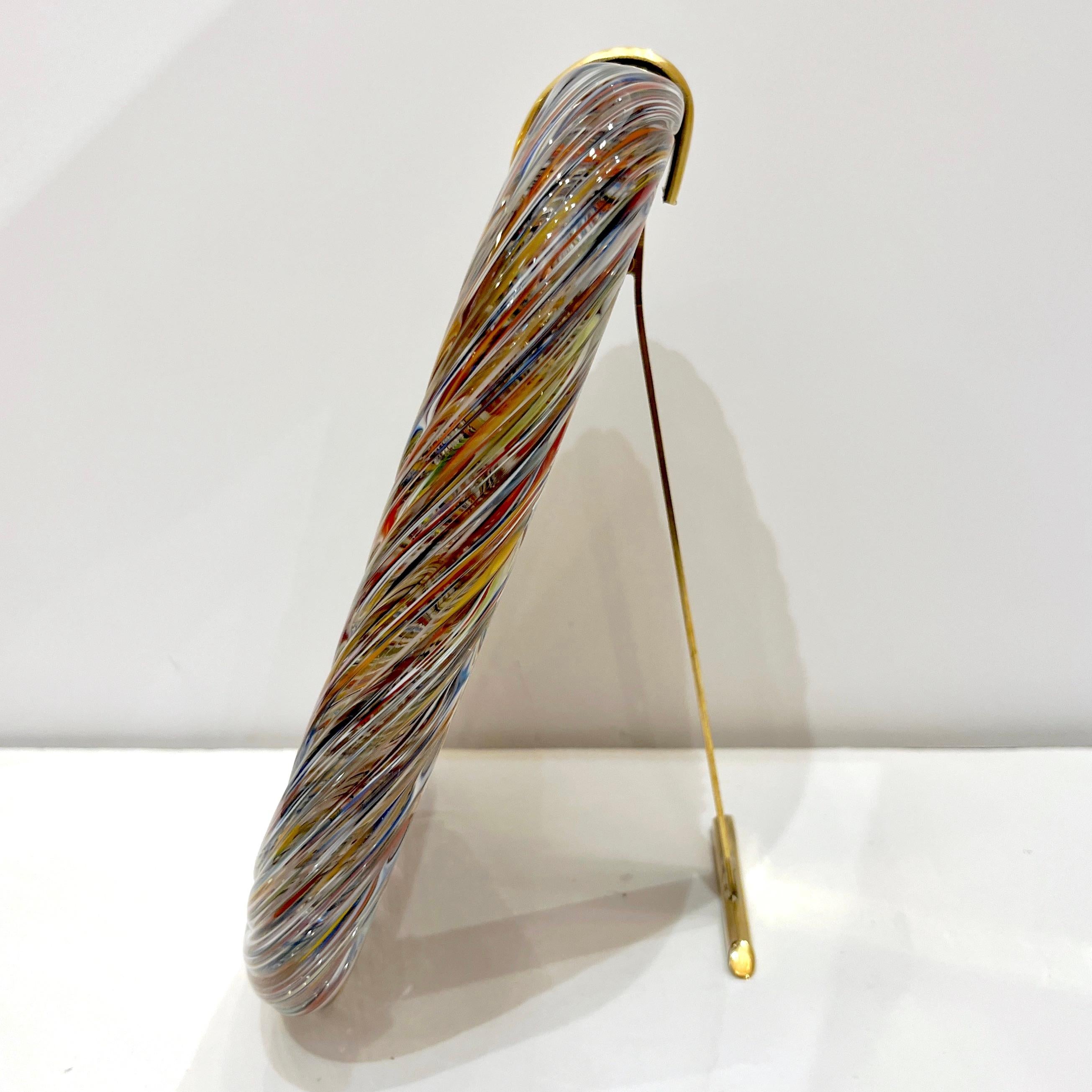 Contemporary Barovier Toso 21st Century Multicolor Filigrana Murano Glass Photo Frame For Sale